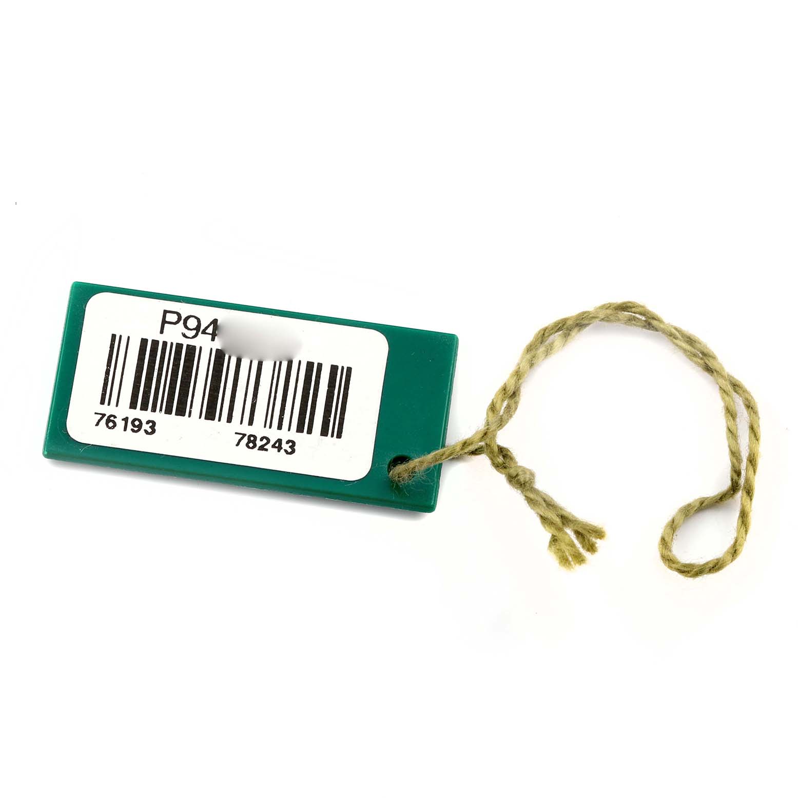 The image shows a tag with a barcode and string, likely an accessory for a Rolex Oyster Perpetual 76193 Women
s Steel and Gold (two tone) White Dial 76193 Women
s Steel and Gold (two tone) White Dial watch.