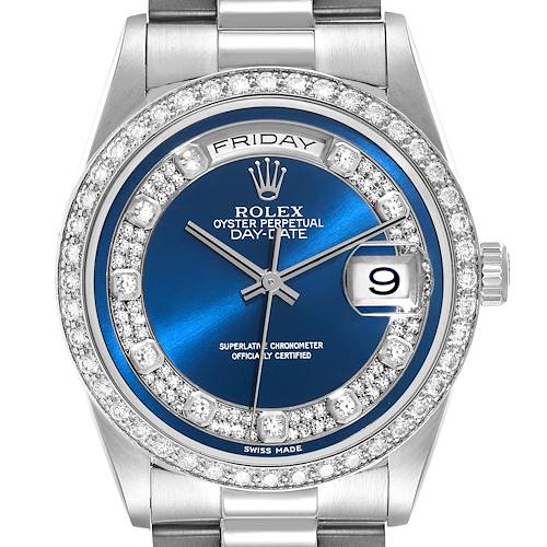 Photo of Rolex President Day-Date Platinum Blue Myriad Diamond Dial Mens Watch 18346