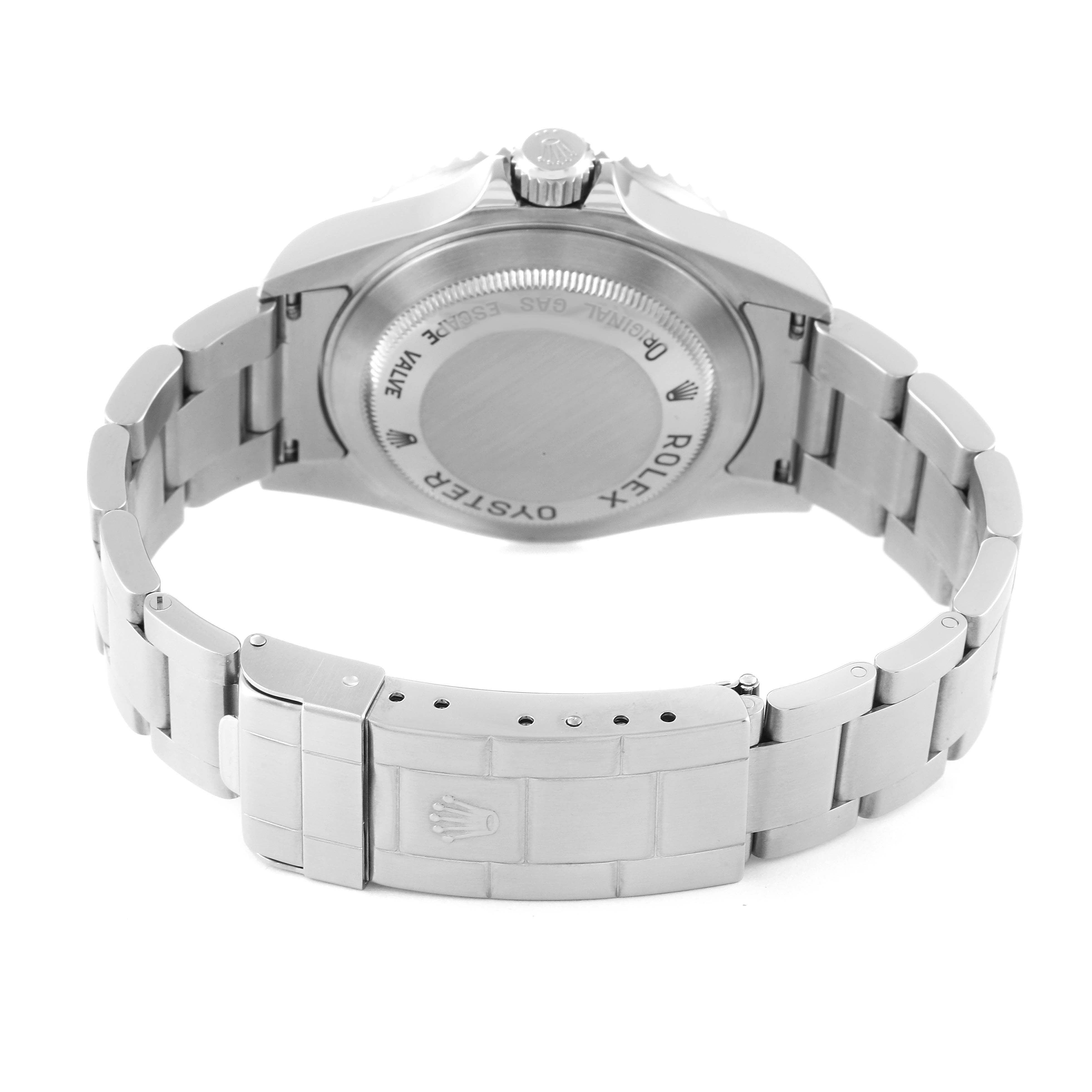 This image shows the back view of the Rolex Sea-Dweller 16600 Men's Stainless Steel Black Dial 16600 Men's Stainless Steel Black Dial watch, highlighting its case back and bracelet.