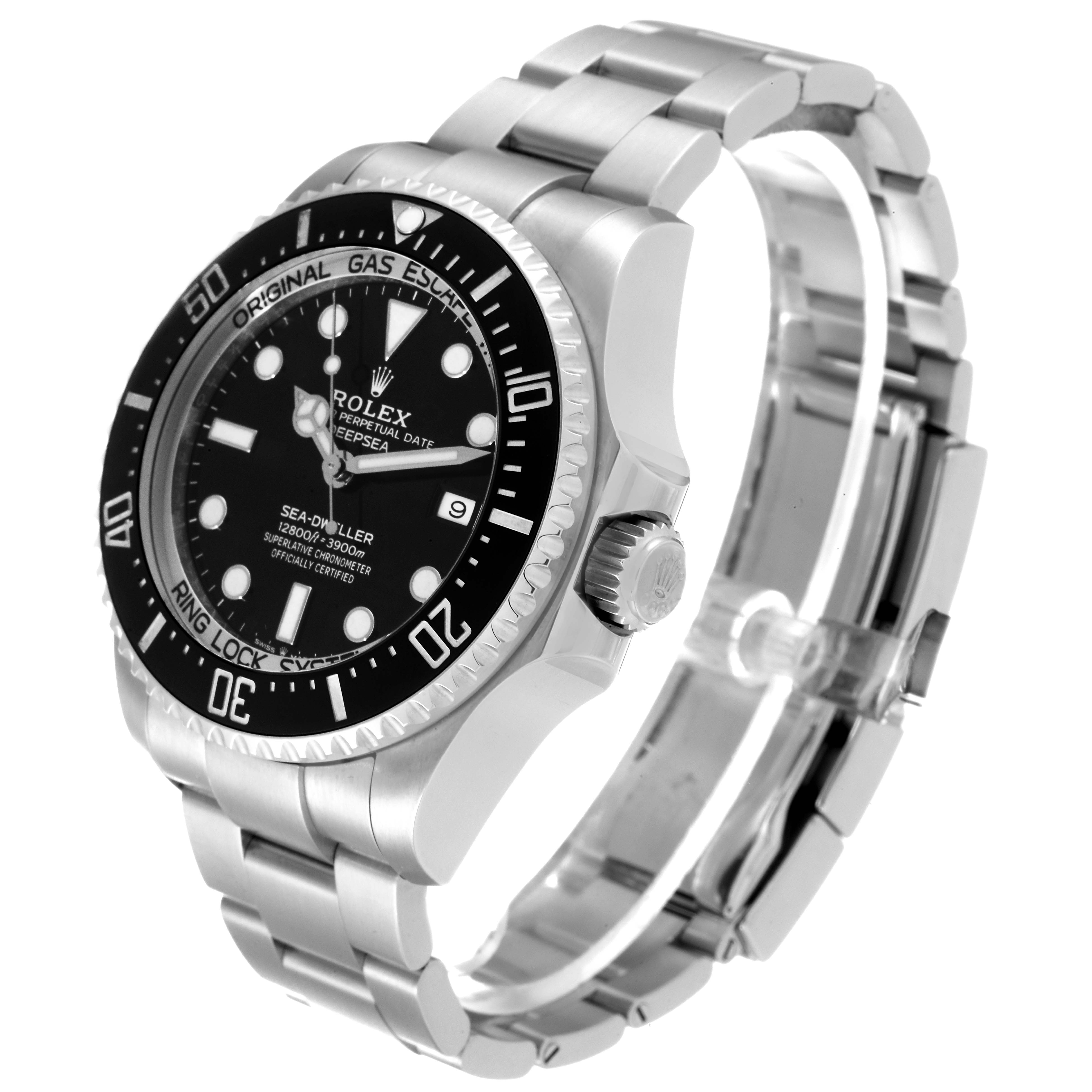 The image shows a Rolex Sea-Dweller 126660 Men's Stainless Steel Black Dial 126660 Men's Stainless Steel Black Dial watch at an oblique angle, highlighting the dial, bezel, crown, and part of the bracelet.