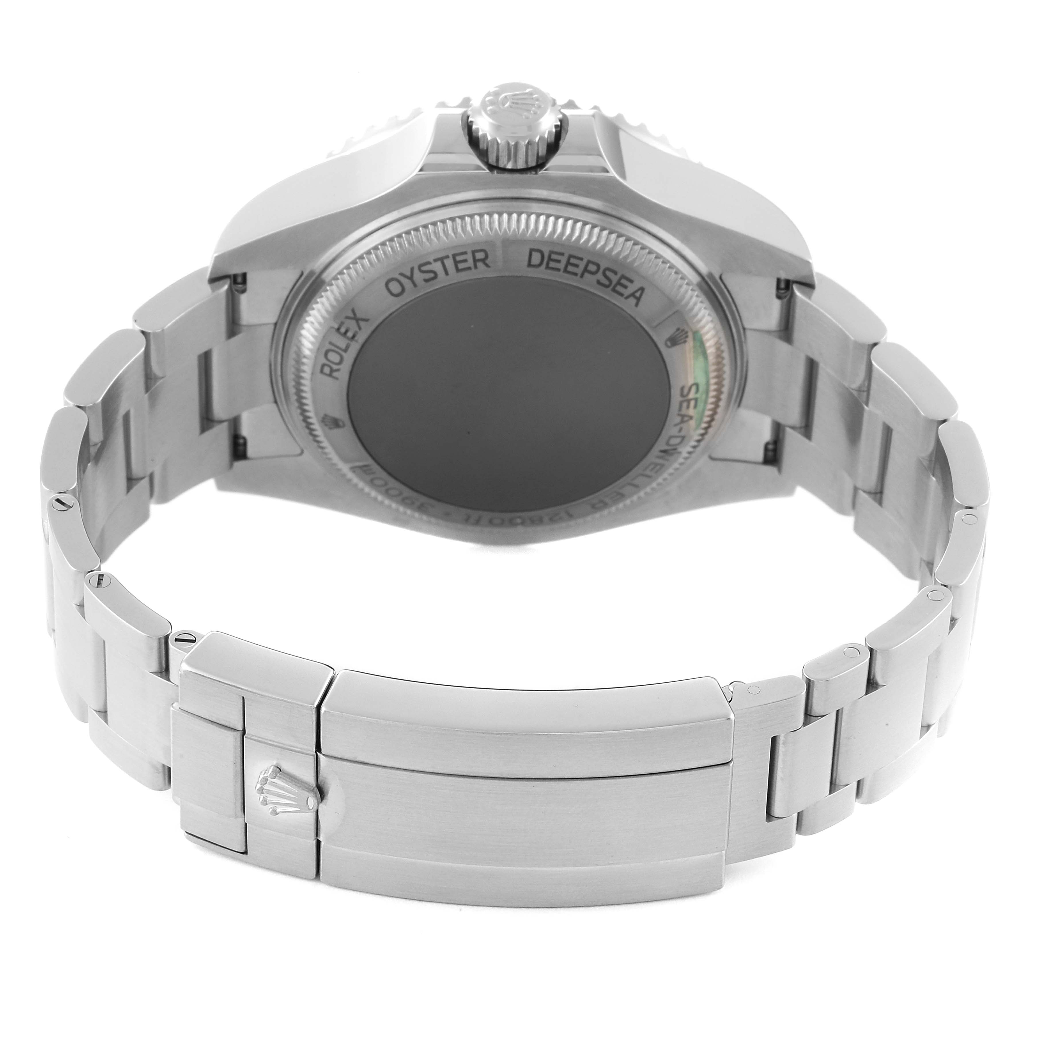 The image shows the back case and bracelet of a Rolex Sea-Dweller 126660 Men's Stainless Steel Black Dial 126660 Men's Stainless Steel Black Dial watch from a rear angle.