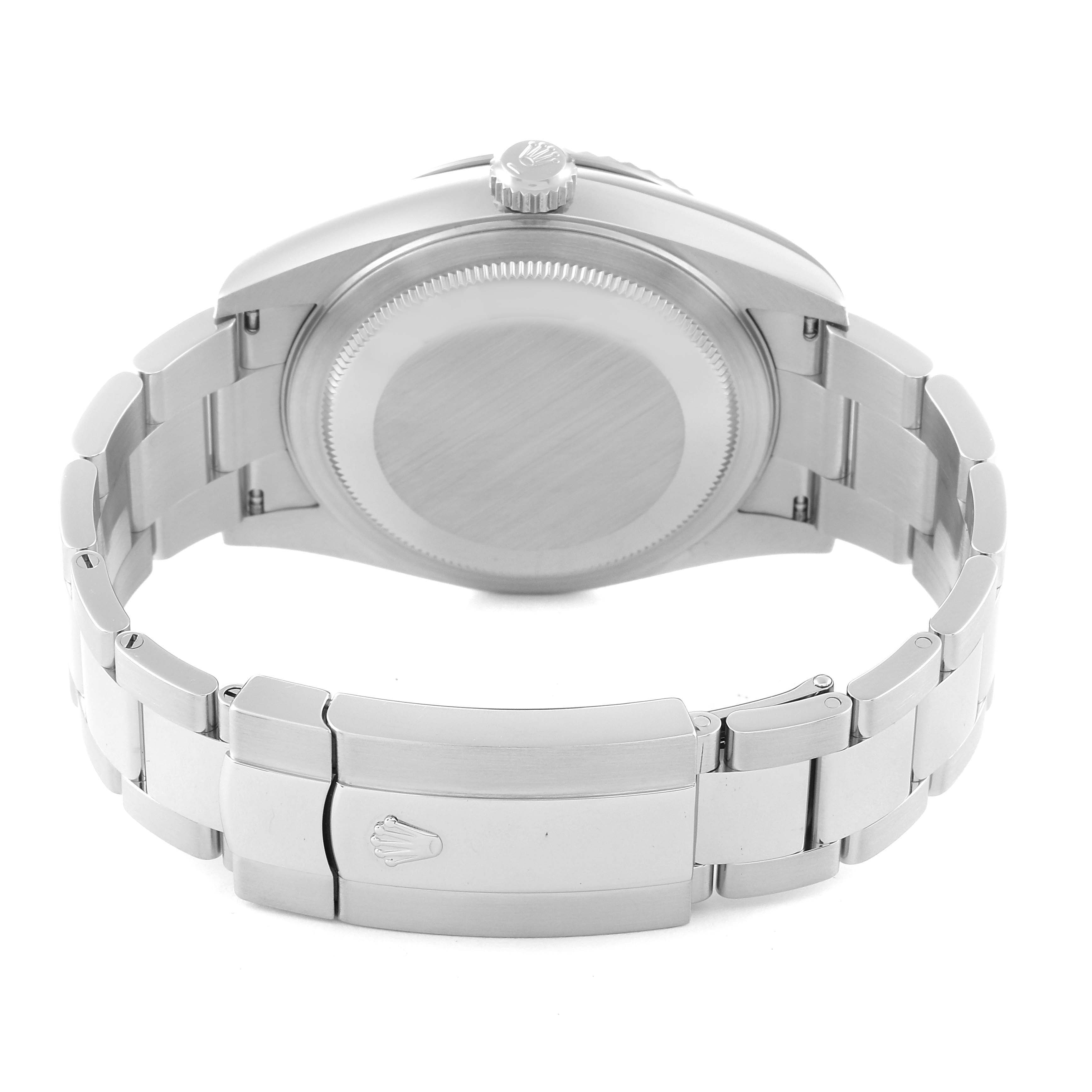 This image shows the back and bracelet clasp of a Rolex Sky-Dweller 326934 Men
s Stainless Steel Black Dial 326934 Men
s Stainless Steel Black Dial watch from a rear angle.