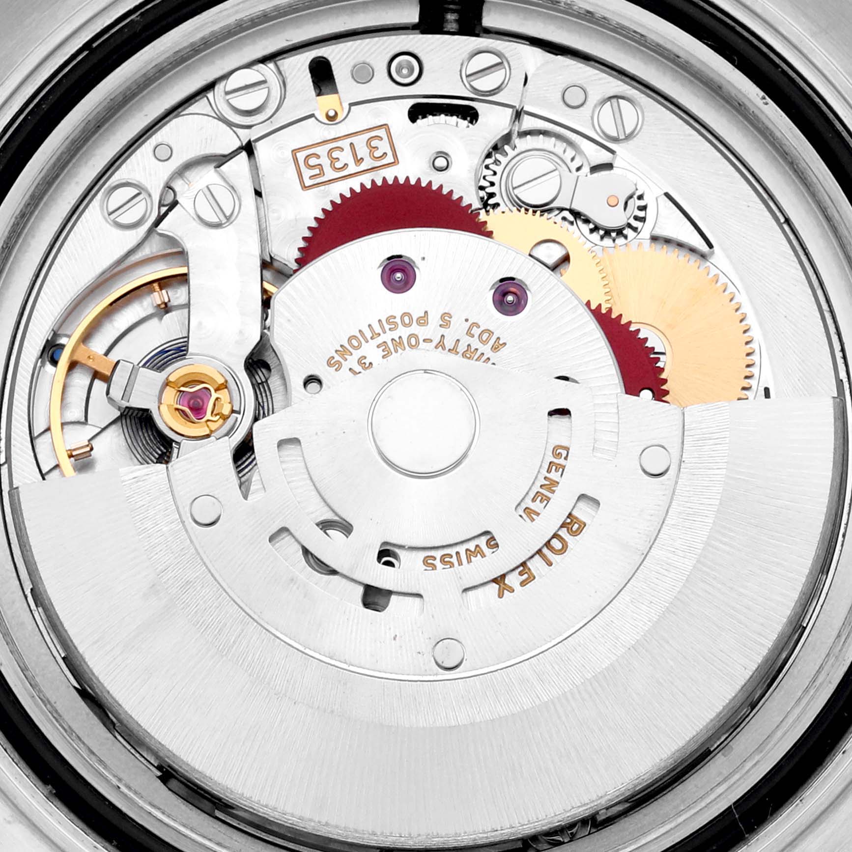 The image shows the movement and internal mechanism of a Rolex Yacht-Master 116621 Men's Steel and Gold (two tone) Brown Dial 116621 Men's Steel and Gold (two tone) Brown Dial watch from a top-down angle.