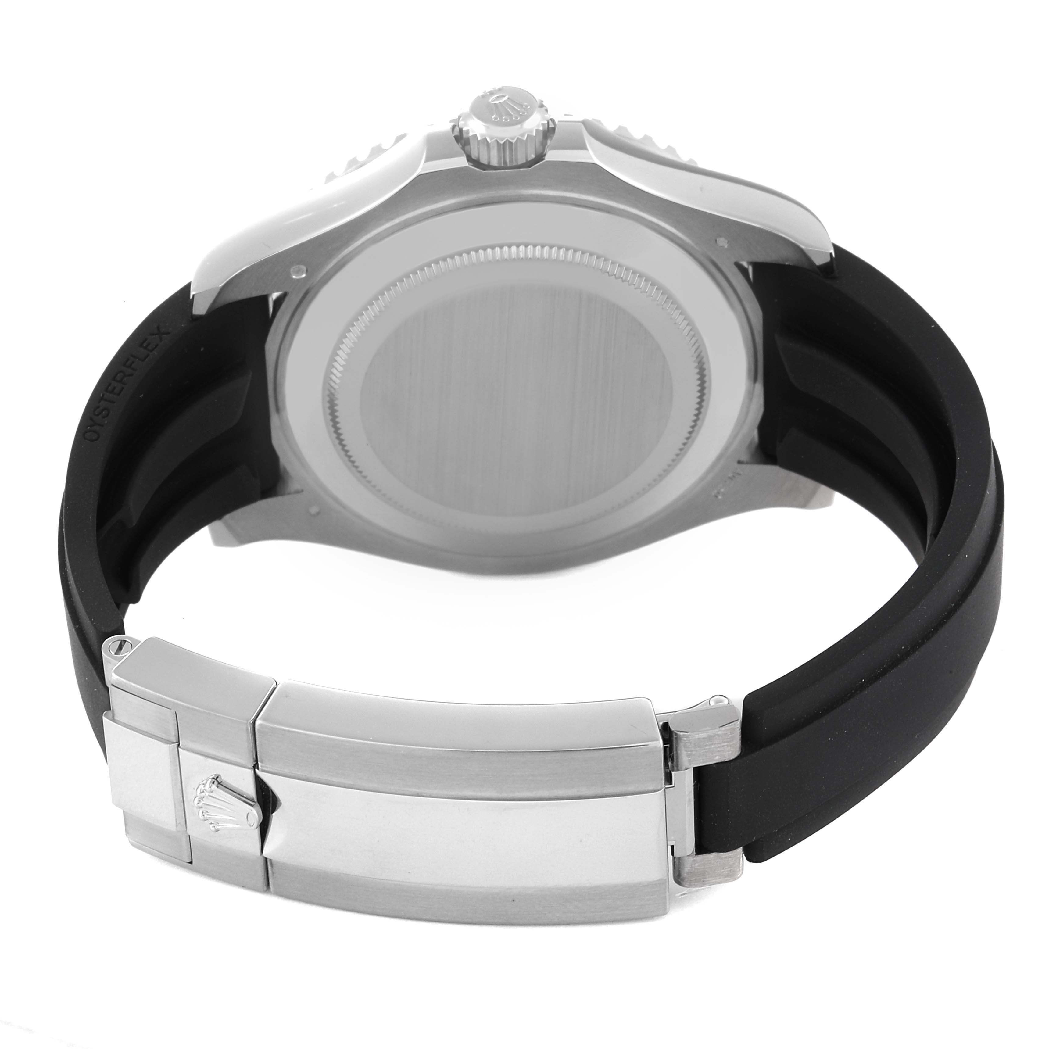 The image shows the case back, crown, and clasp of a Rolex Yacht-Master 226659 Men's White Gold Black Dial 226659 Men's White Gold Black Dial watch from a rear angled view.