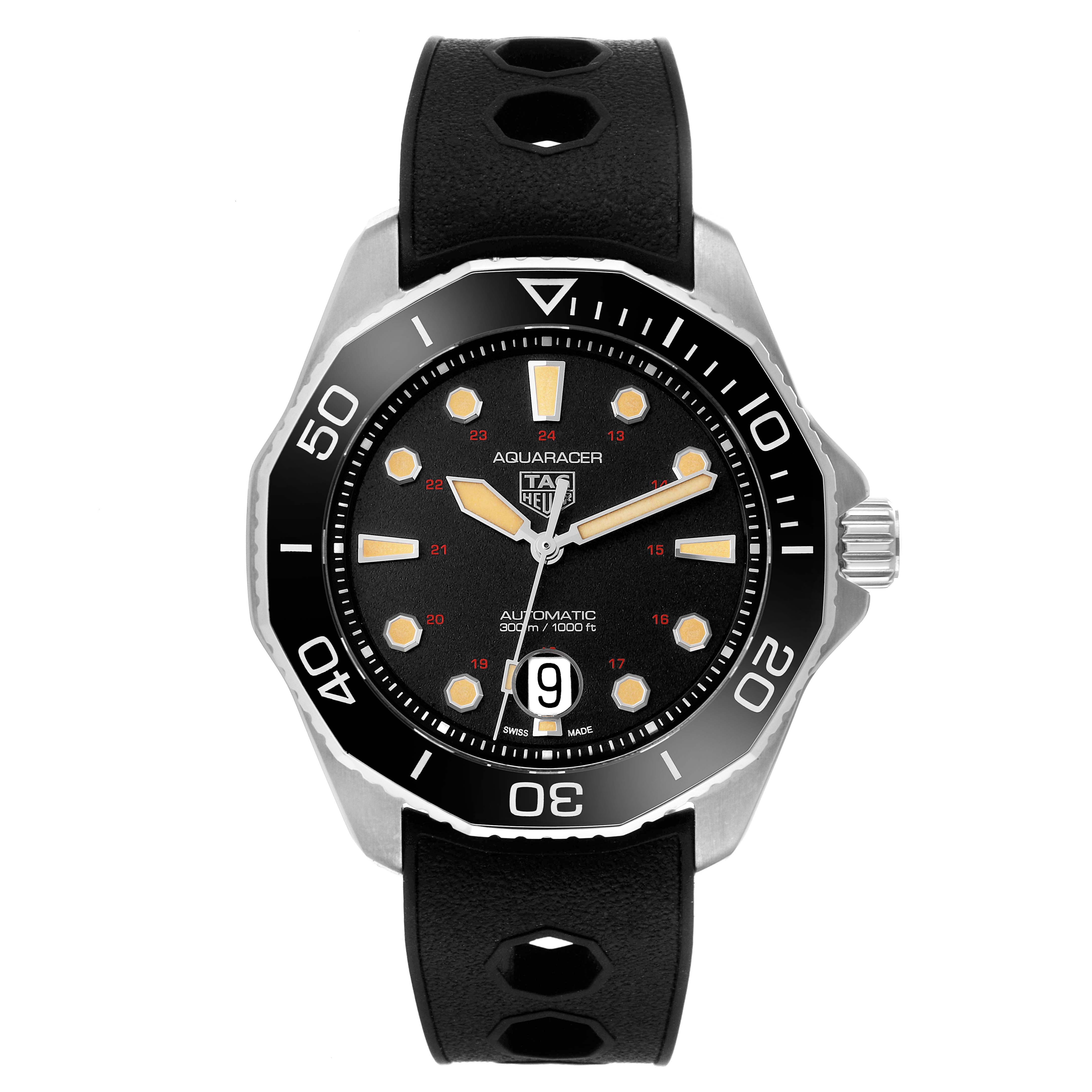 The image shows a front view of the Tag Heuer Aquaracer Limited Edition watch, highlighting its dial, bezel, and strap.