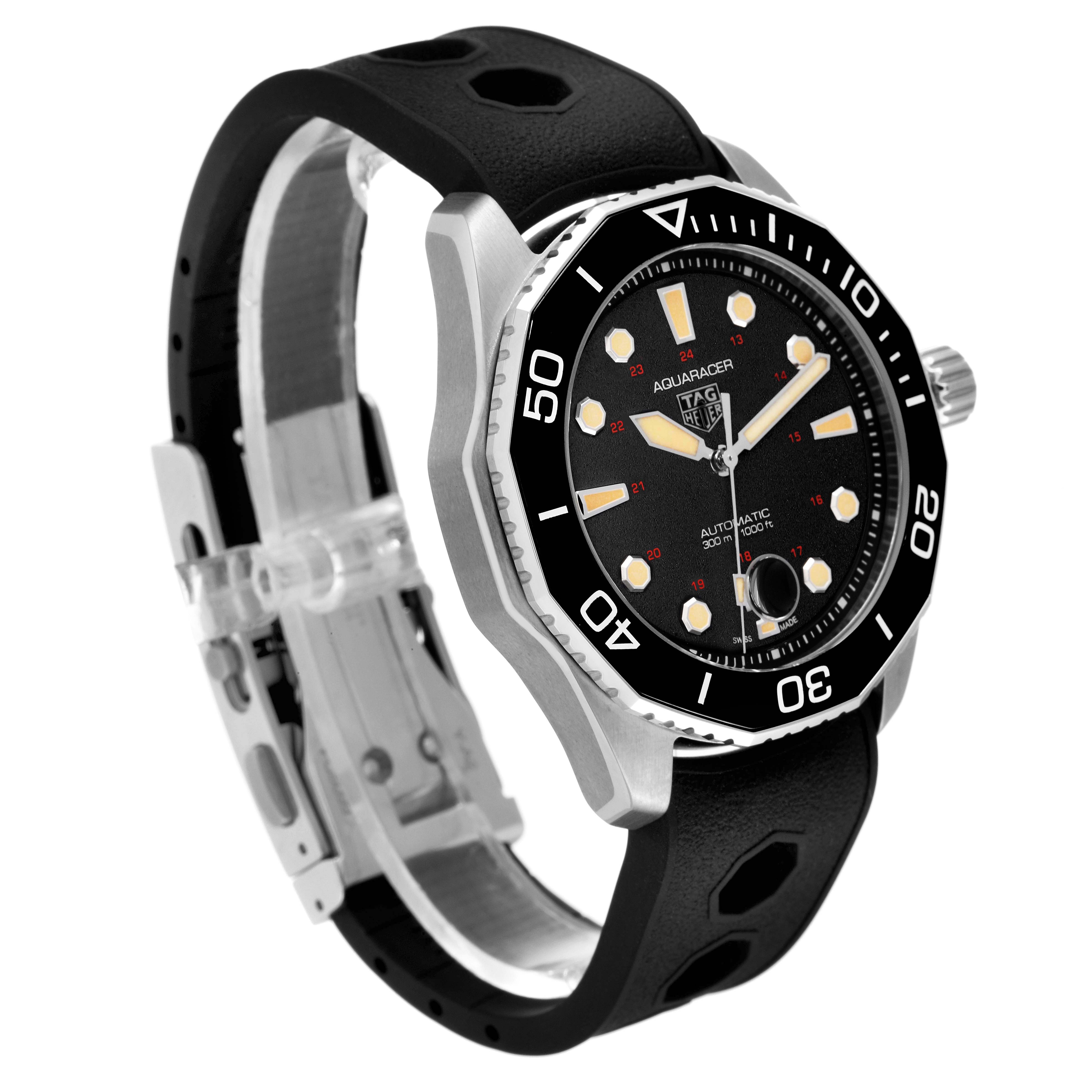 The image shows a side view of the Tag Heuer Aquaracer Limited Edition watch, highlighting the dial, bezel, case, and strap.