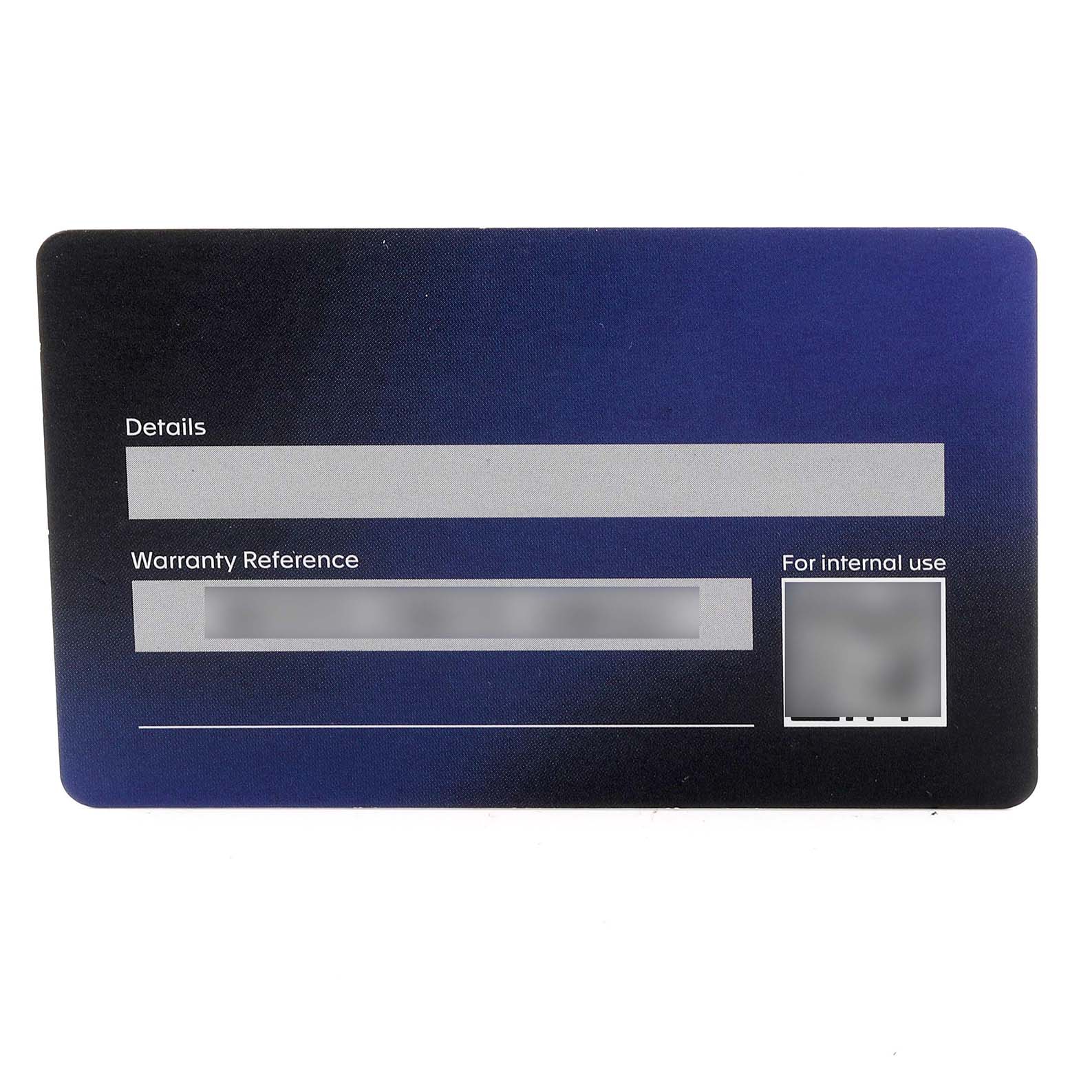 The image shows a warranty card for the Tag Heuer Carrera CBS5010.FC6543 Men's Stainless Steel Blue Dial CBS5010.FC6543 Men's Stainless Steel Blue Dial model, highlighting "Details" and "Warranty Reference" fields.