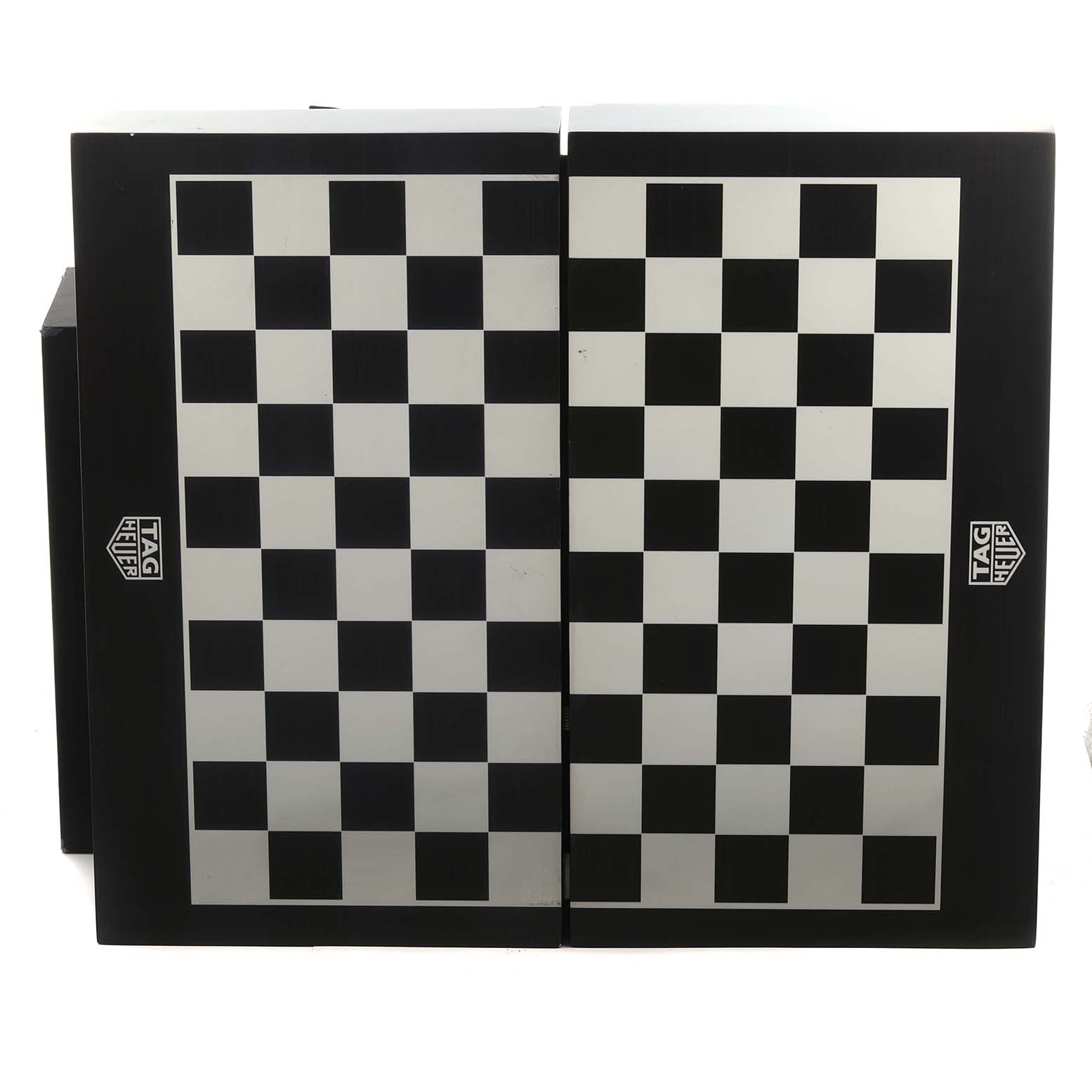 This image shows a Tag Heuer Carrera CBN2014.BA0642 Men's Stainless Steel Green Dial CBN2014.BA0642 Men's Stainless Steel Green Dial box with a checkered design, featuring the Tag Heuer logo on both sides.