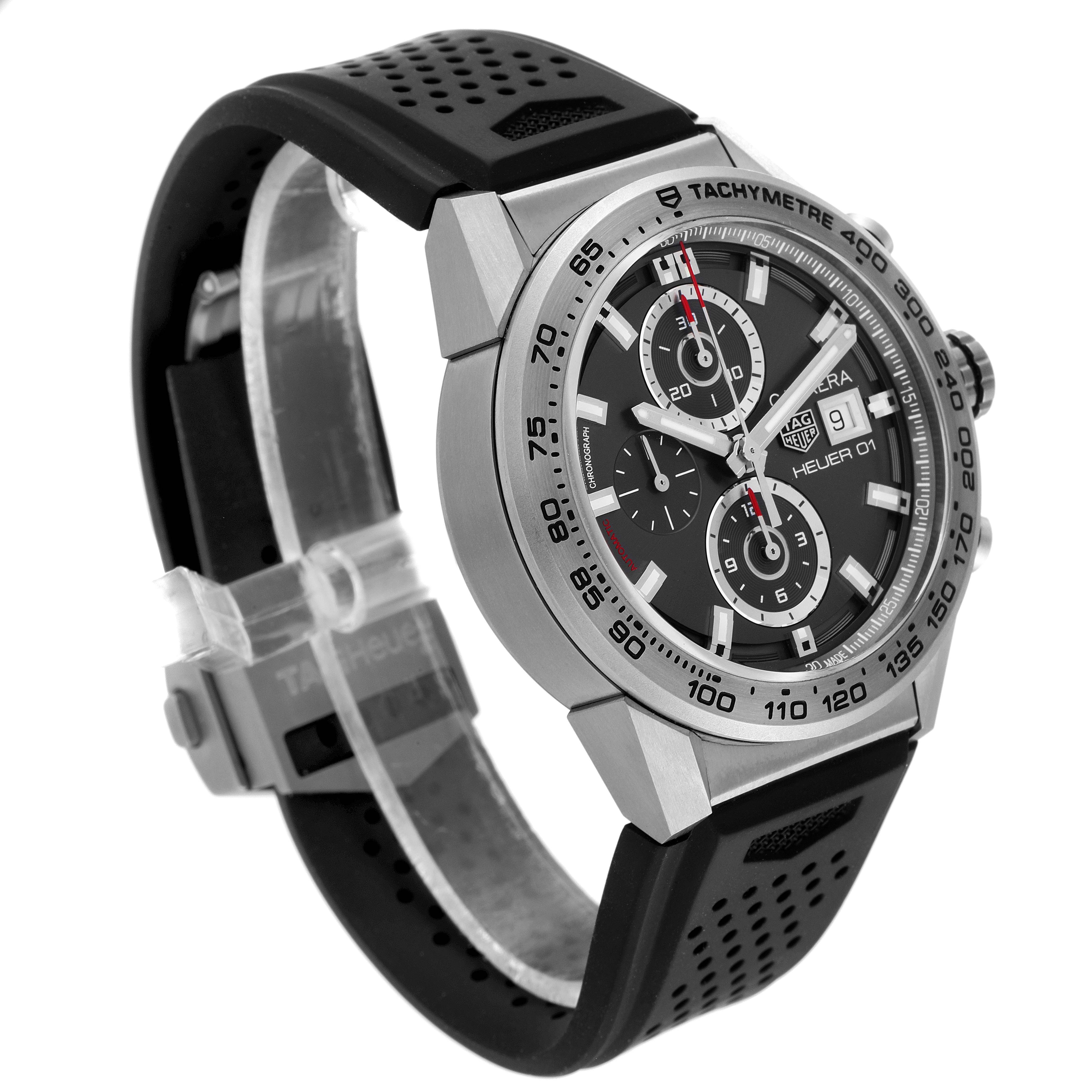 The Tag Heuer Carrera CAR208Z.BF0719 Men's Stainless Steel Grey Dial CAR208Z.BF0719 Men's Stainless Steel Grey Dial watch is shown at a three-quarter angle, featuring the face, bezel, and strap.