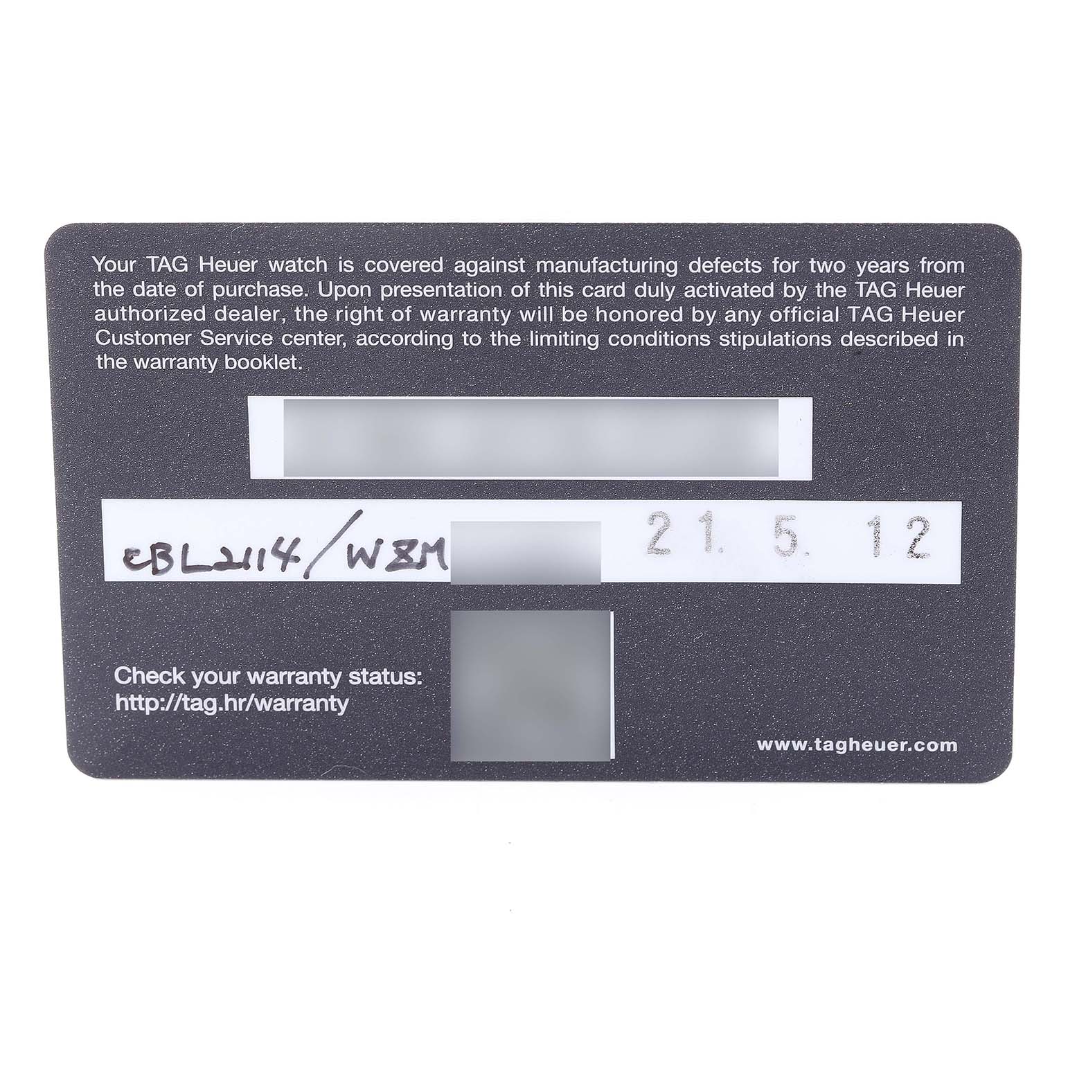 This image shows the warranty card for the Tag Heuer Monaco CBL2114.FC6486 Men's Stainless Steel Red Dial CBL2114.FC6486 Men's Stainless Steel Red Dial watch model.