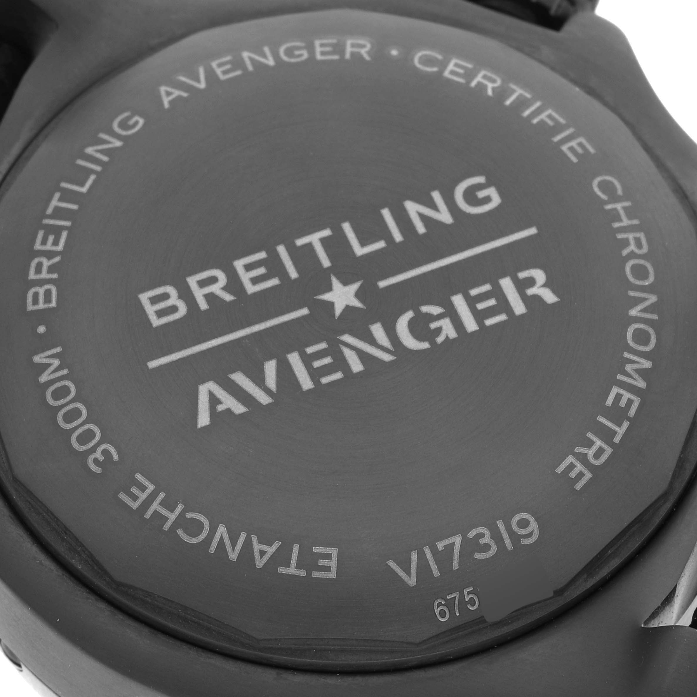 The image shows the case back of the Breitling Avenger V17319 Men's Titanium Black Dial V17319 Men's Titanium Black Dial watch.