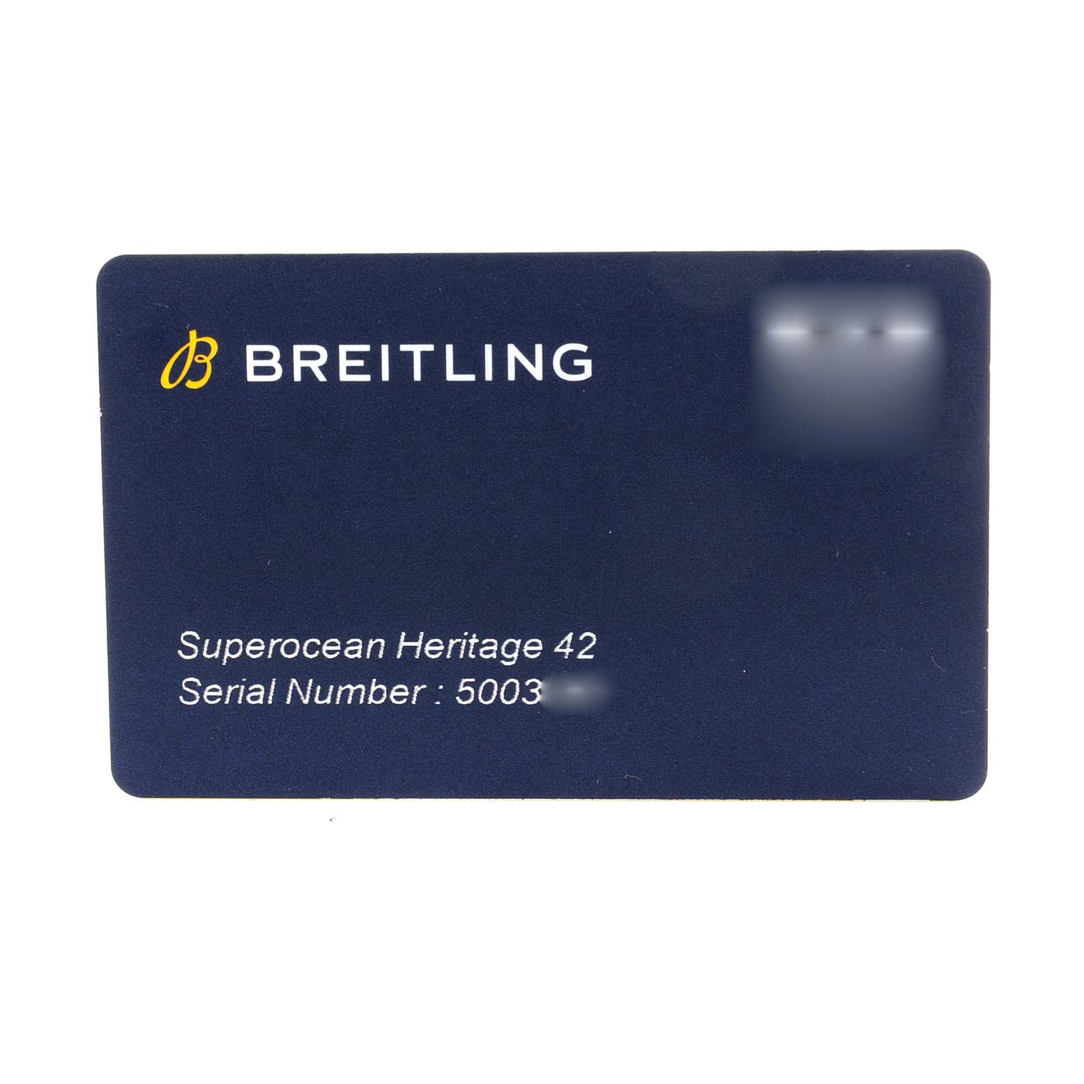 The image shows a serial number card for the Breitling Superocean AB2010 Men's Stainless Steel Brown Dial AB2010 Men's Stainless Steel Brown Dial Heritage 42 model.