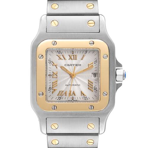 Photo of Cartier Santos Galbee Steel Yellow Gold Guilloche Dial Ladies Watch W20058C4 Box Papers