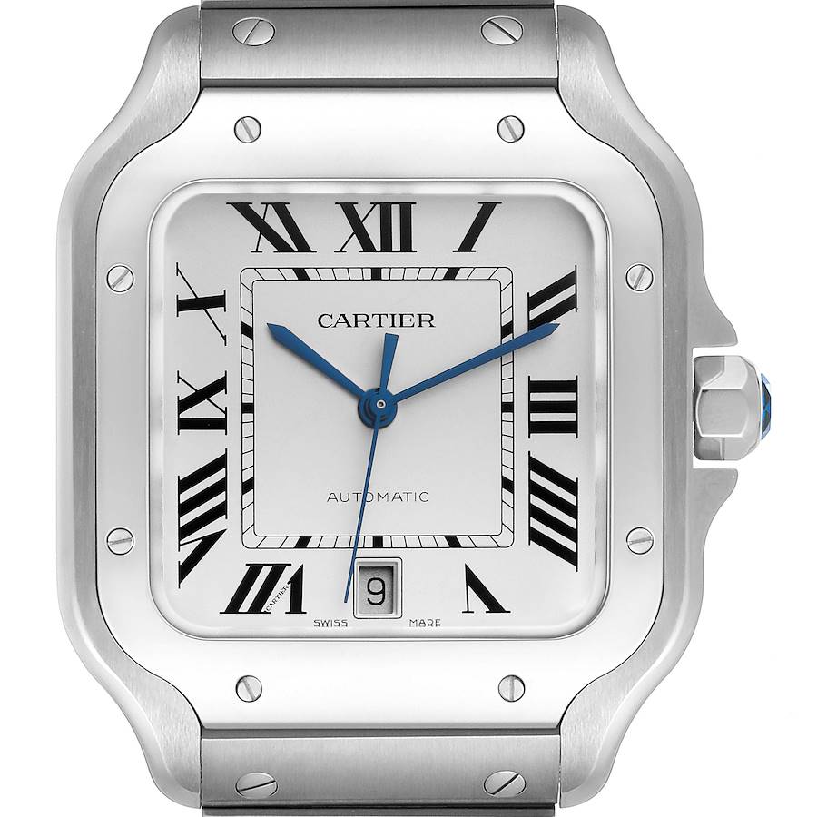 Cartier Santos Large Silver Dial Steel Mens Watch WSSA0018 SwissWatchExpo