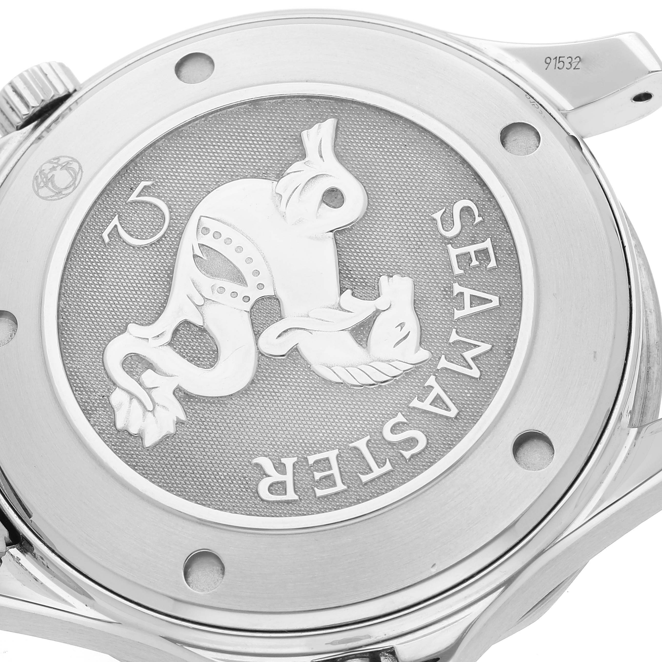 This image shows the back case of an Omega Seamaster 212.30.41.61.01.001 Men's Stainless Steel Black Dial 212.30.41.61.01.001 Men's Stainless Steel Black Dial watch, prominently featuring the Seamaster logo and engravings.