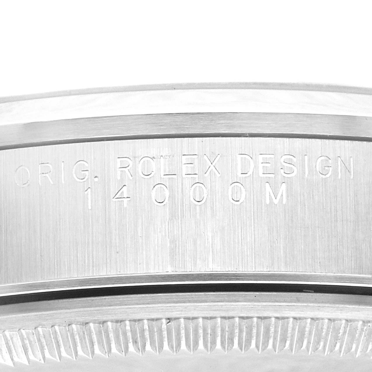 This image shows the side engraving on the casing of a Rolex Air-King 14000M Men's Stainless Steel Blue Dial 14000M Men's Stainless Steel Blue Dial model watch.