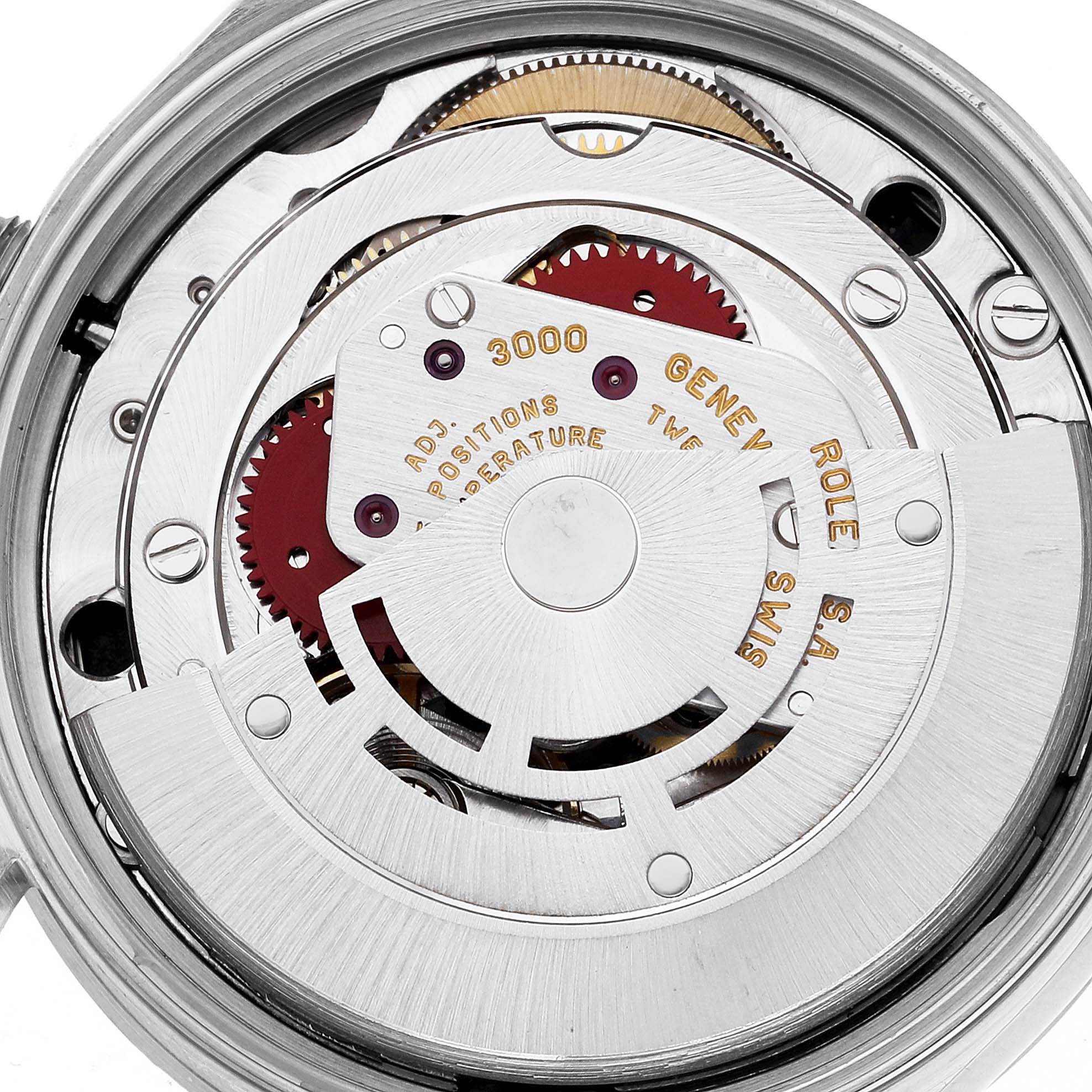 This image shows the intricate internal movement mechanism of the Rolex Air-King 14010 Men's Stainless Steel Black Dial 14010 Men's Stainless Steel Black Dial watch from an open-back angle.