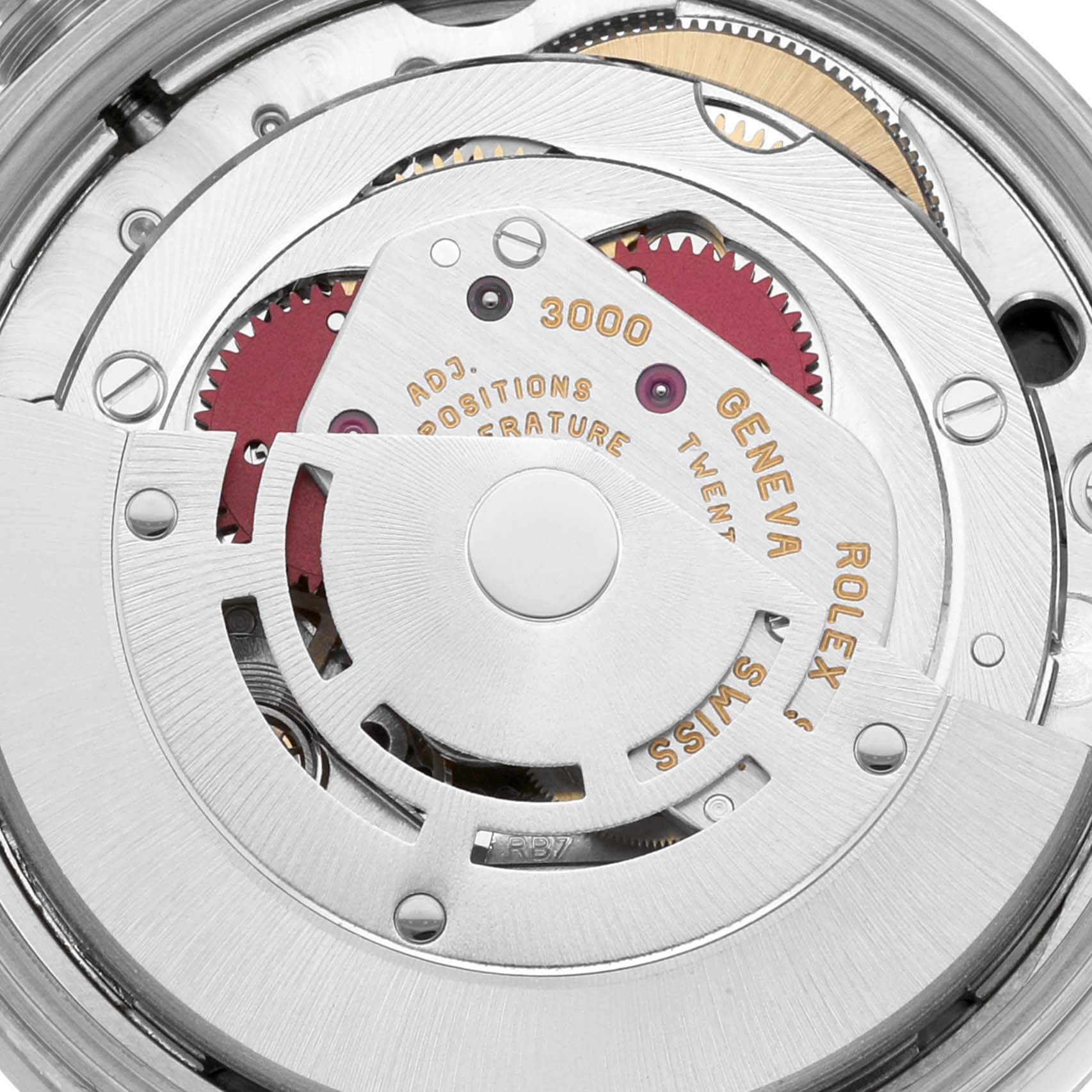 The image shows a close-up of the movement mechanism of the Rolex Air-King 14010 Men's Stainless Steel Black Dial 14010 Men's Stainless Steel Black Dial watch.
