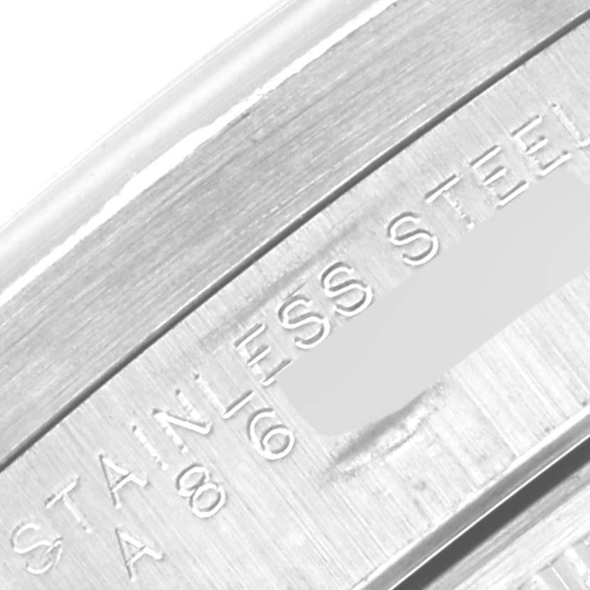 The image shows a close-up of the stainless steel case back of a Rolex Air-King 14010 Men's Stainless Steel Black Dial 14010 Men's Stainless Steel Black Dial watch.