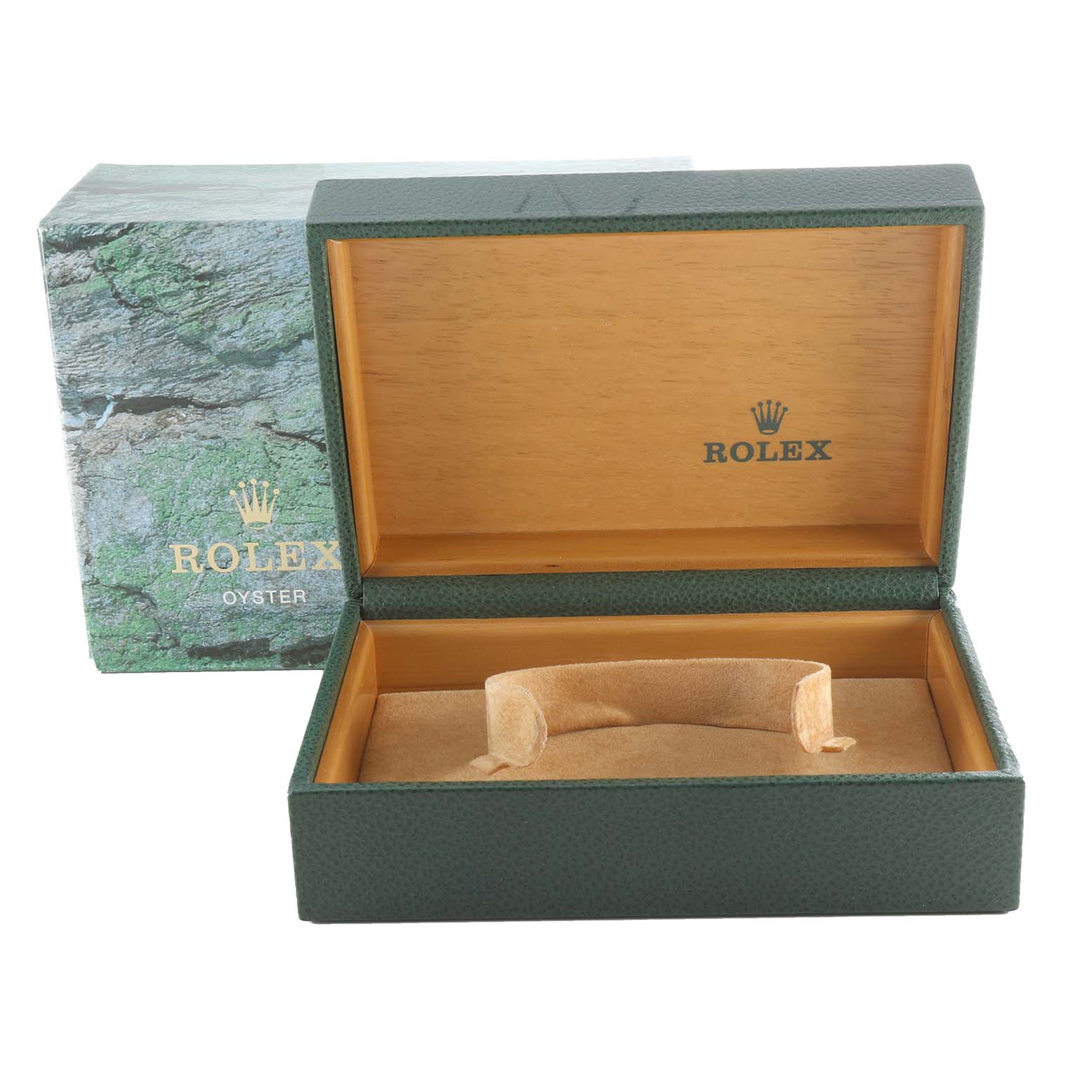 The image shows an open Rolex Air-King 14010 Men's Stainless Steel Black Dial 14010 Men's Stainless Steel Black Dial watch box and its outer packaging.