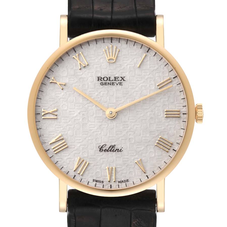 Rolex Cellini Classic Yellow Gold Anniversary Dial Black Strap Mens Watch 5112 SwissWatchExpo