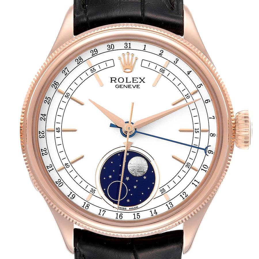 Rolex Cellini Moonphase White Dial Rose Gold Mens Watch 50535 SwissWatchExpo