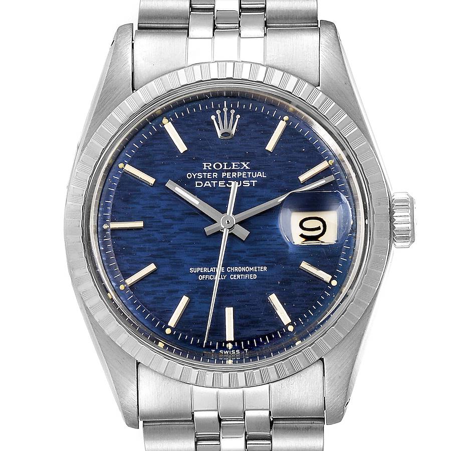 Rolex Datejust Blue Brick Dial Steel Vintage Mens Watch 1603 SwissWatchExpo