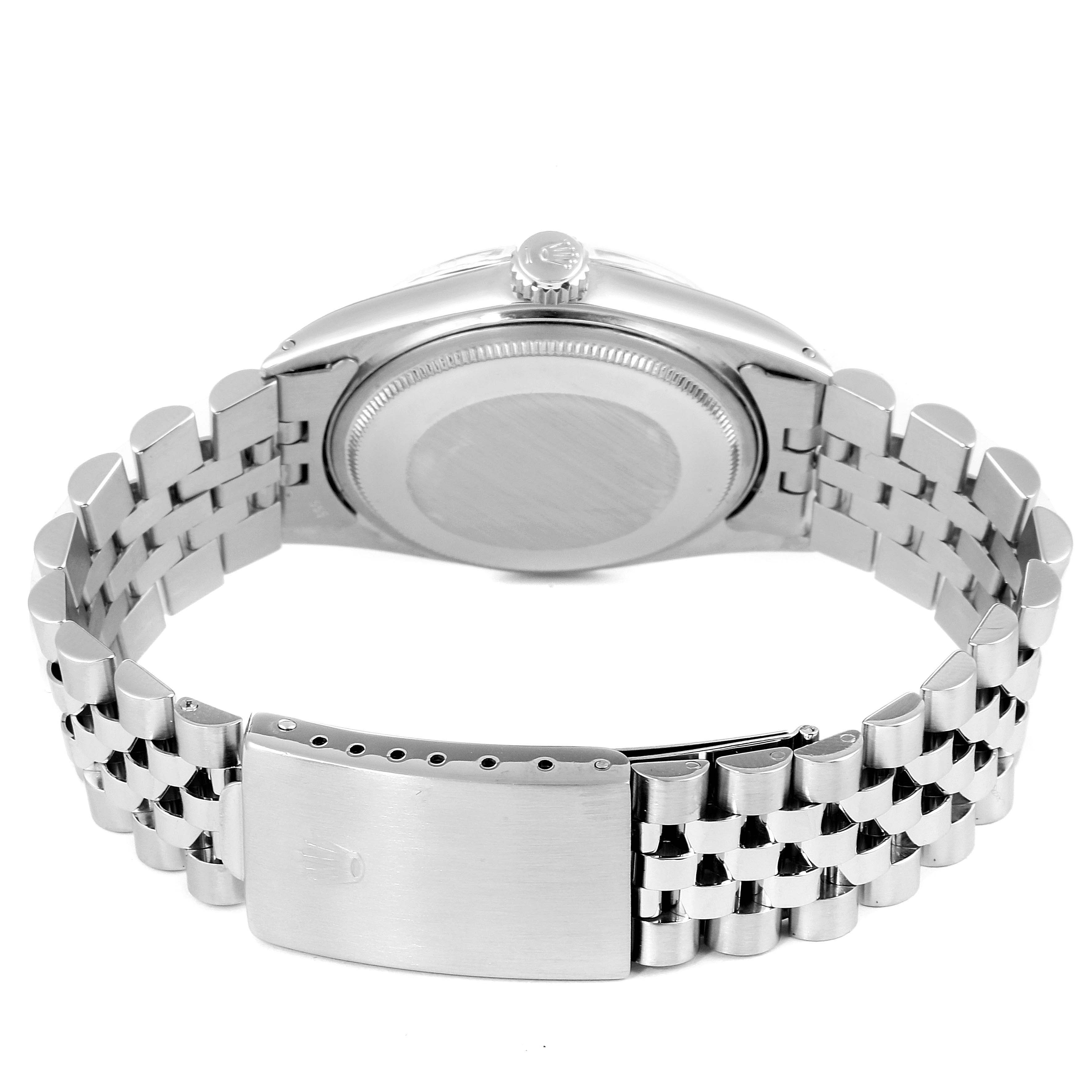 The image shows the back and bracelet of the Rolex Vintage Collection 1603 Men's Stainless Steel Blue Dial 1603 Men's Stainless Steel Blue Dial model.