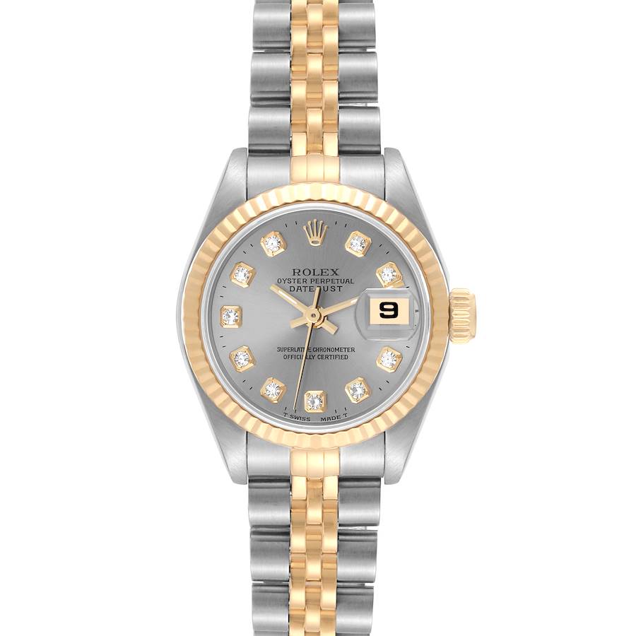 Rolex Datejust Slate Diamond Dial Steel Yellow Gold Ladies Watch 69173 Box Papers SwissWatchExpo