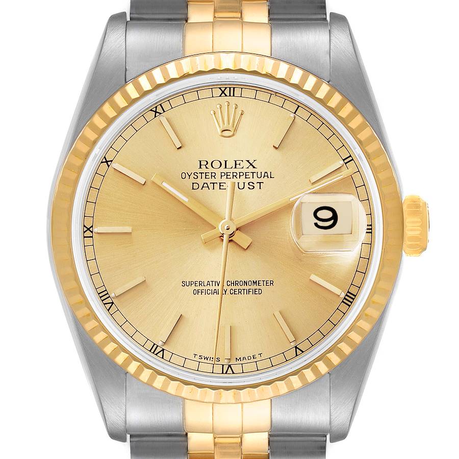 Rolex Datejust Steel Yellow Gold Champagne Dial Mens Watch 16233 Box Papers SwissWatchExpo