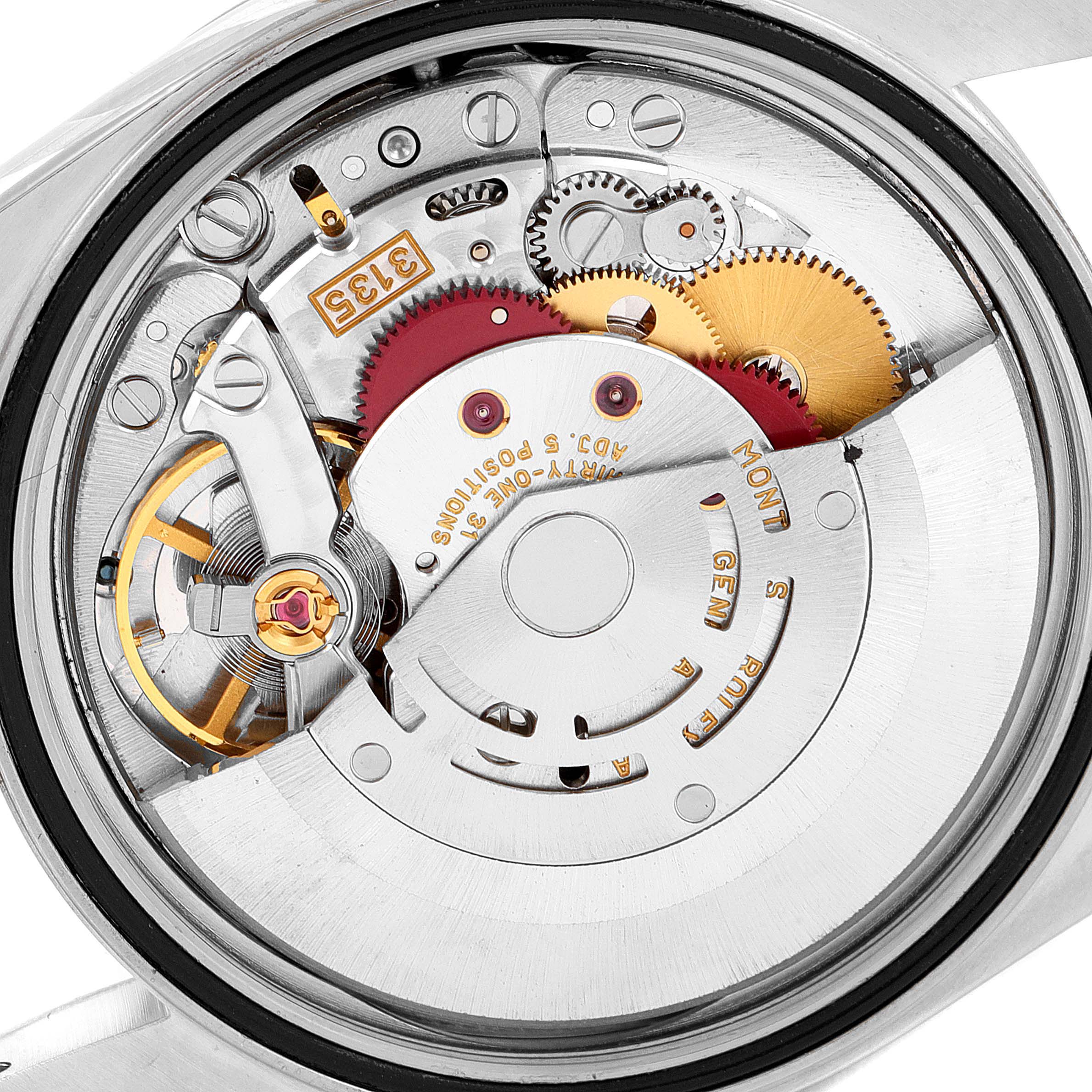 This image shows the internal mechanical movement of a Rolex Datejust 16233 Men's Steel and Gold (two tone) Champagne Dial 16233 Men's Steel and Gold (two tone) Champagne Dial watch from a close-up, back angle.