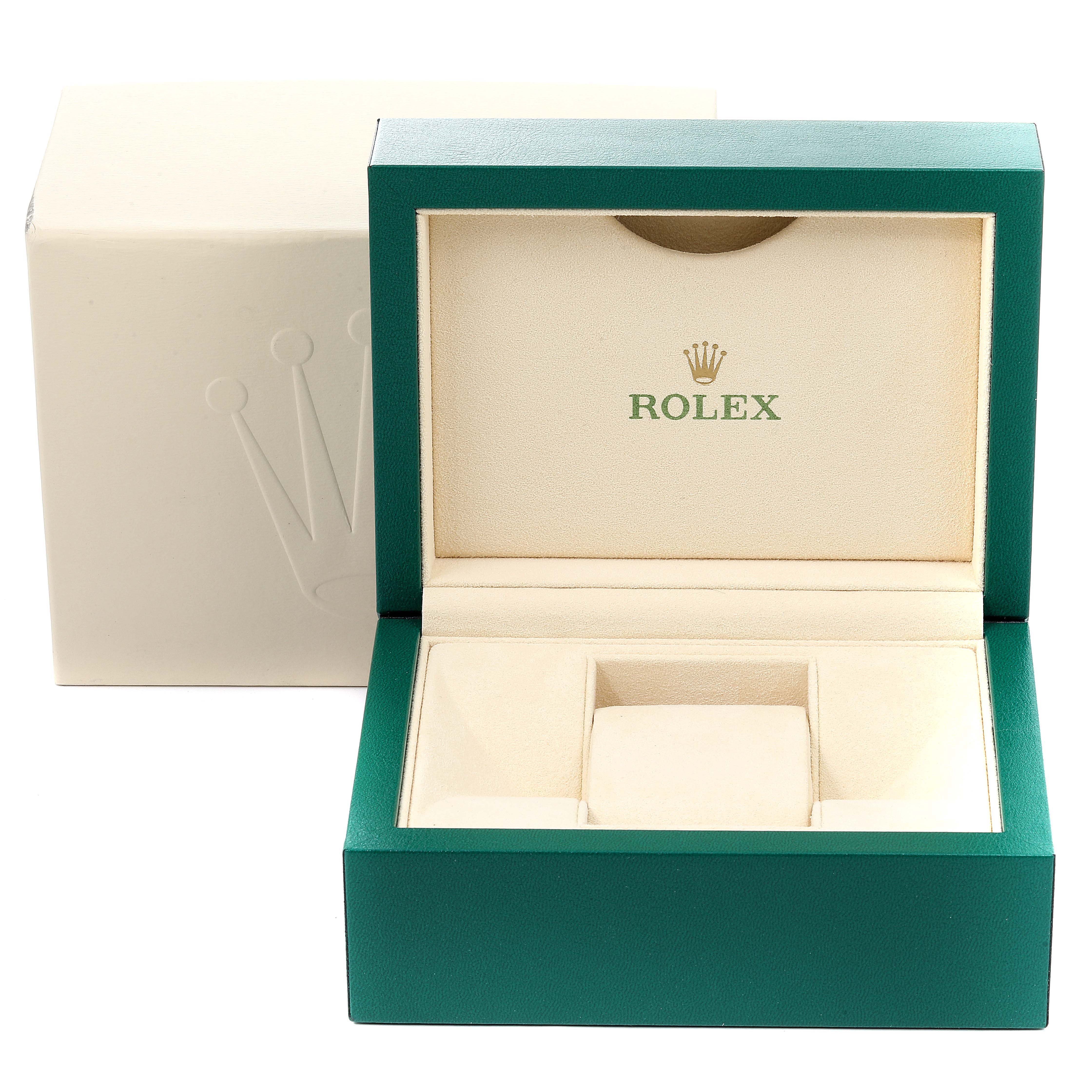 This image shows the empty watch box and outer box for a Rolex Datejust 179171 Women's Steel and Gold (two tone) Black Dial 179171 Women's Steel and Gold (two tone) Black Dial model, featuring the Rolex logo.