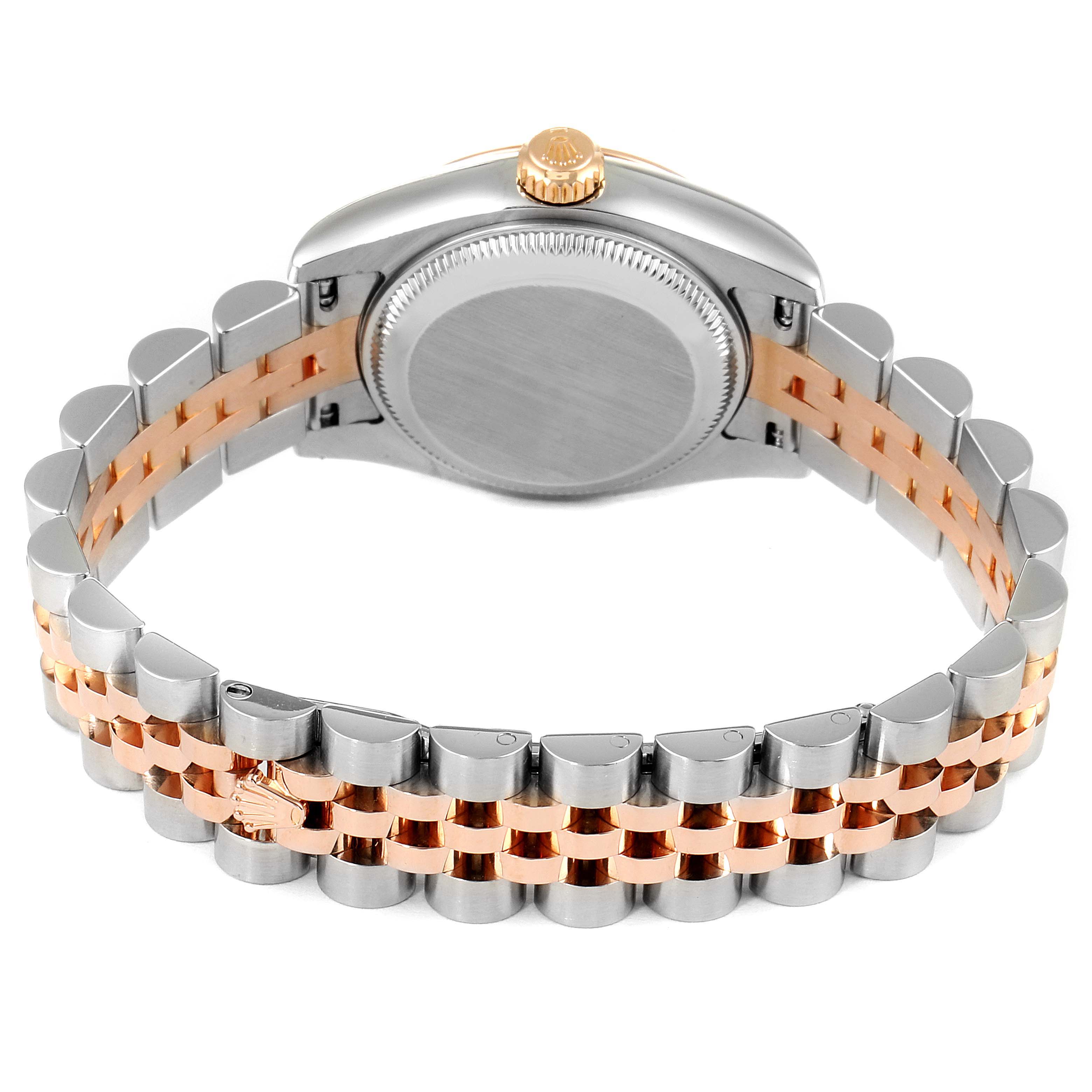 The image shows the back case and bracelet of a Rolex Datejust 179171 Women's Steel and Gold (two tone) Black Dial 179171 Women's Steel and Gold (two tone) Black Dial watch from a rear angle.