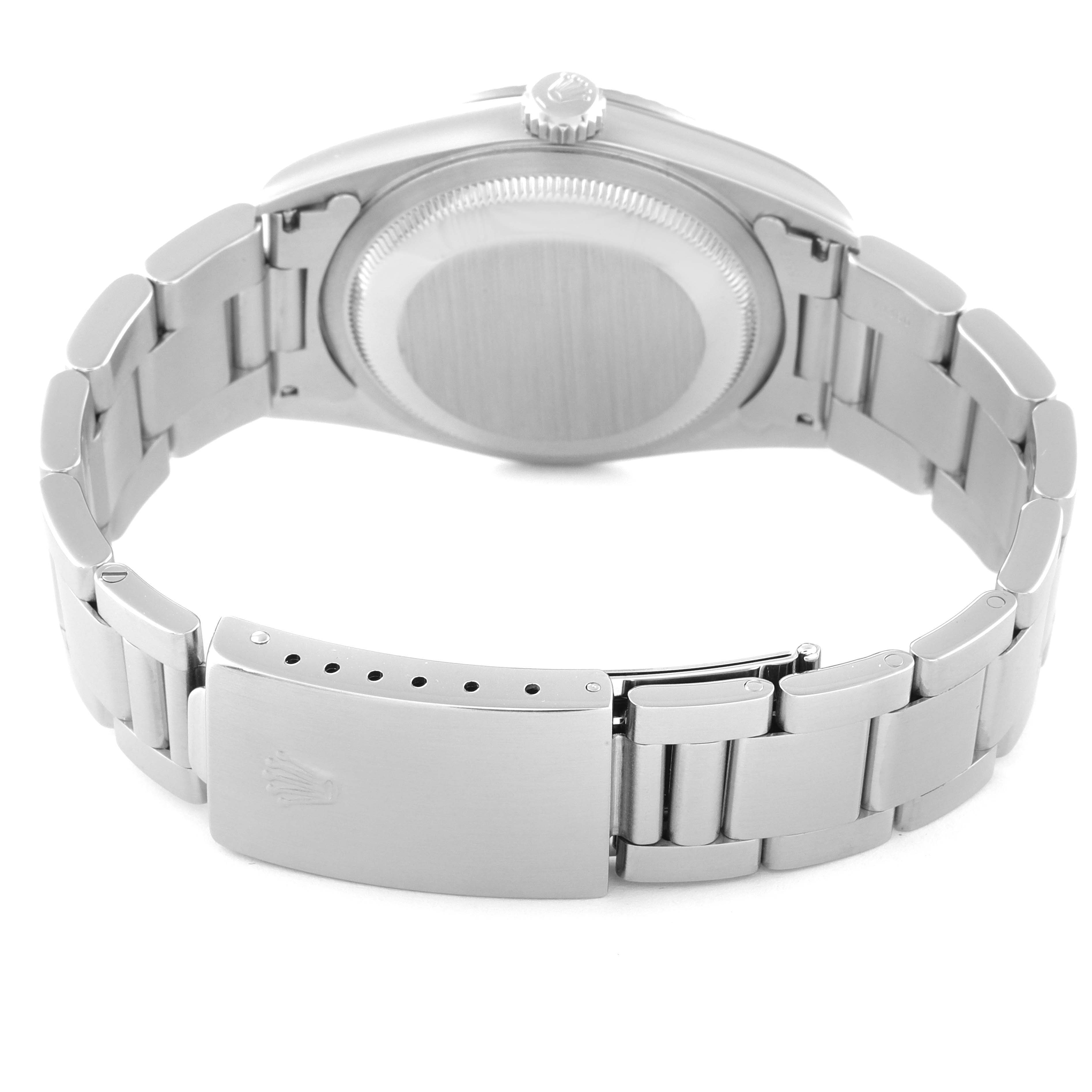 The image shows the back and clasp of the Rolex Datejust 16234 Men
s Stainless Steel Black Dial 16234 Men
s Stainless Steel Black Dial watch, focusing on the bracelet and case back.