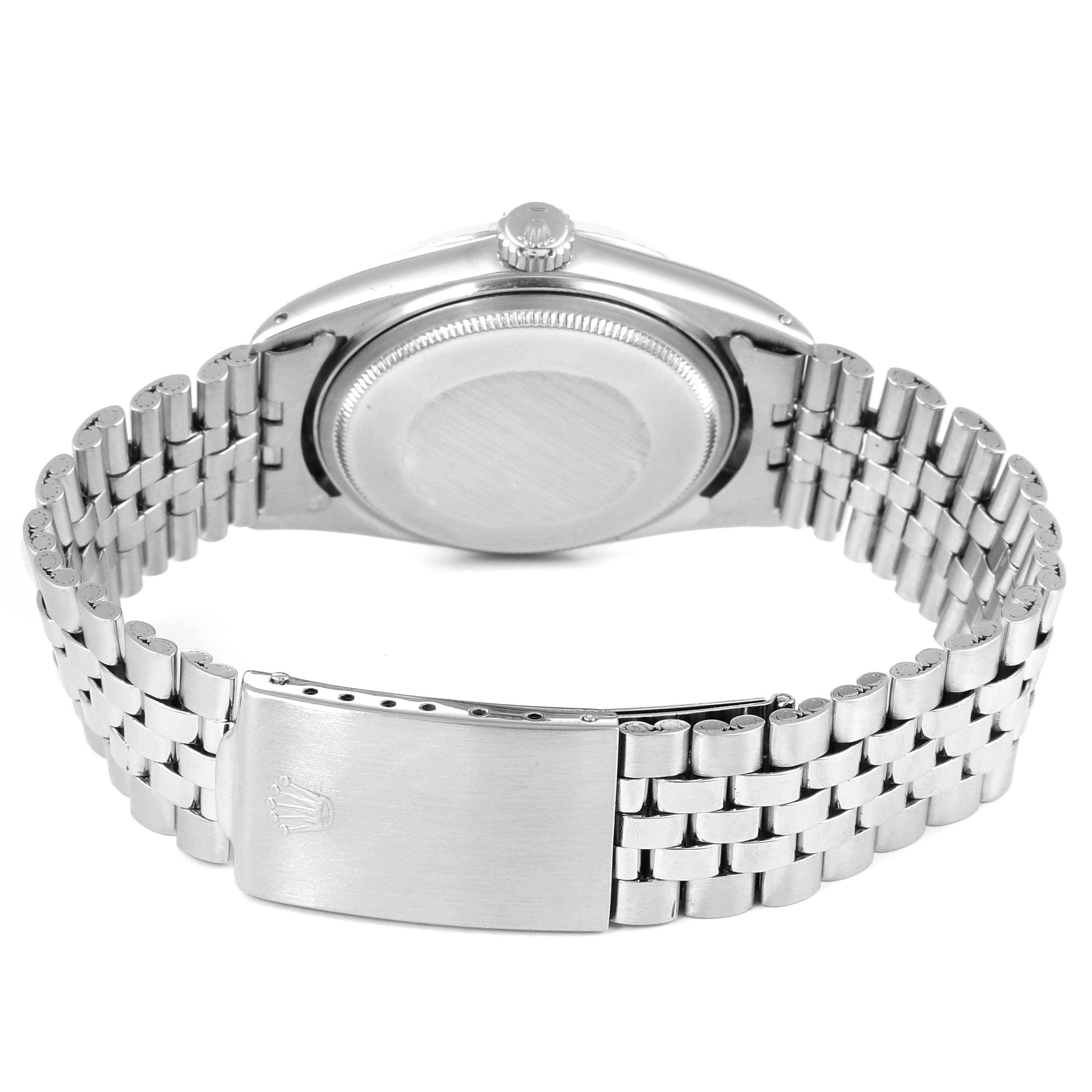 The image shows the case back and bracelet of a Rolex Vintage Collection 1601 Men's Stainless Steel Blue Dial 1601 Men's Stainless Steel Blue Dial watch from a rear angle.