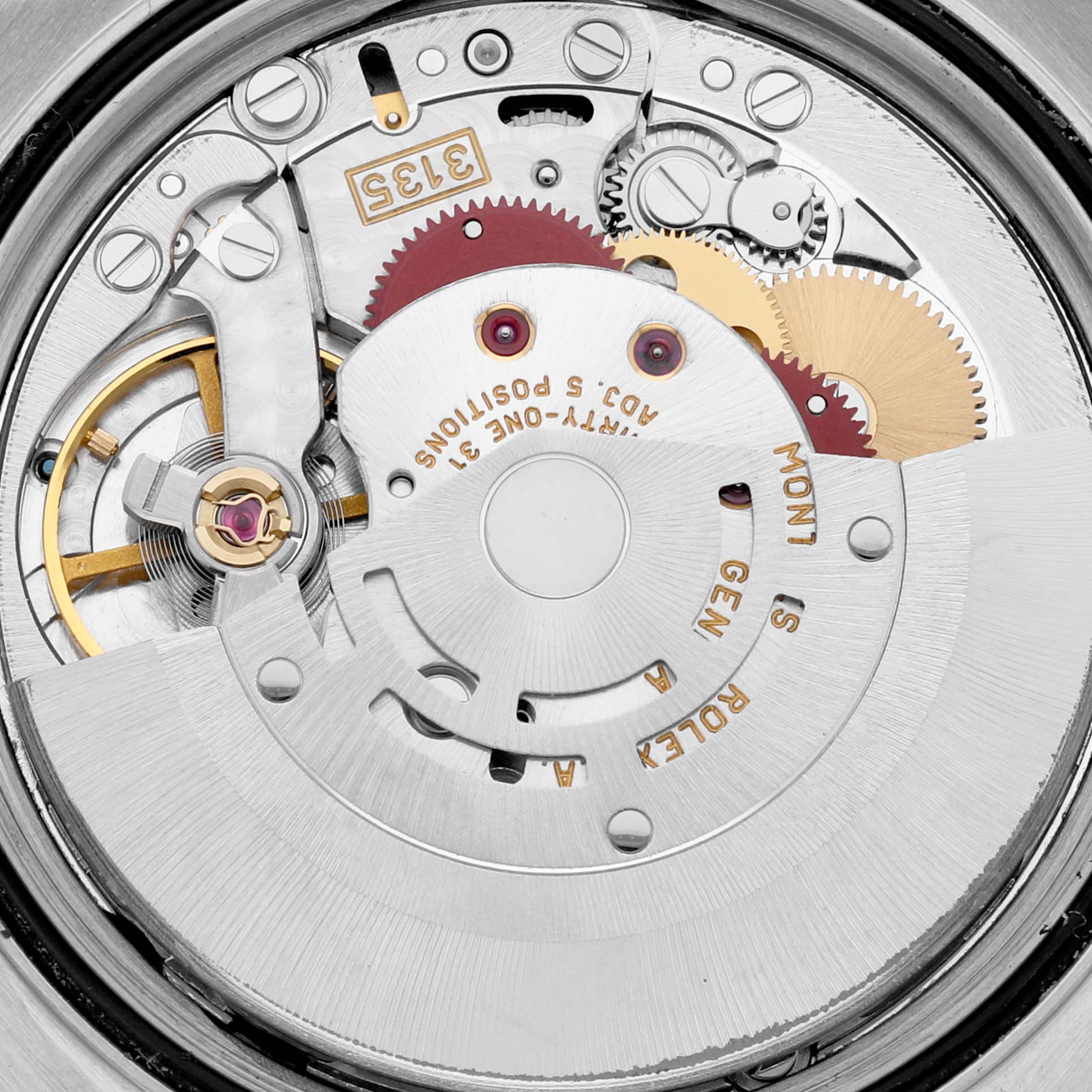 The image shows the internal mechanism and automatic movement of a Rolex Turn-o-Graph 16264 Men's Stainless Steel Black Dial 16264 Men's Stainless Steel Black Dial watch, highlighting gears and components.