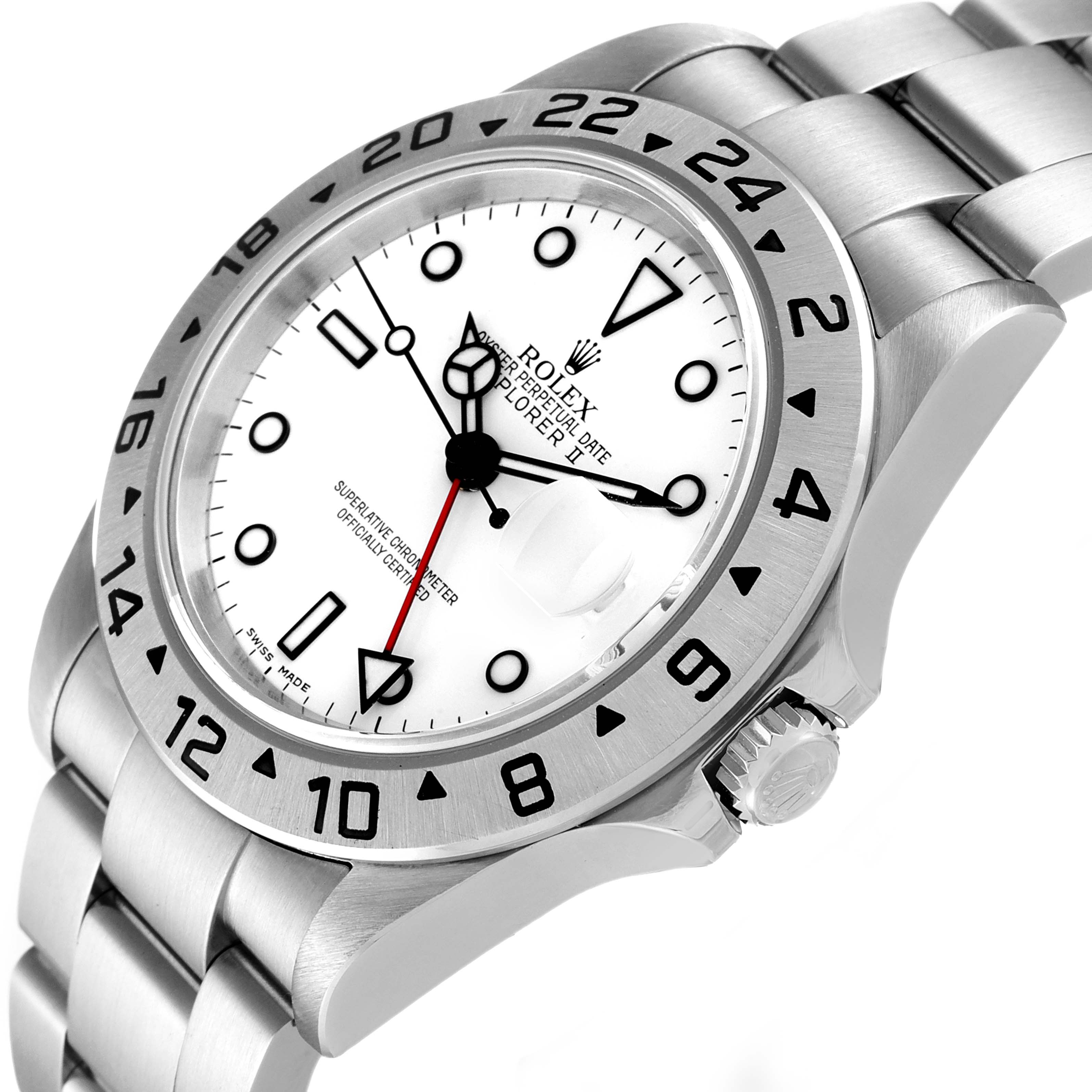 The image shows a close-up angle of the Rolex Explorer 16570 Men's Stainless Steel White Dial 16570 Men's Stainless Steel White Dial II, highlighting its bezel, dial, and crown.