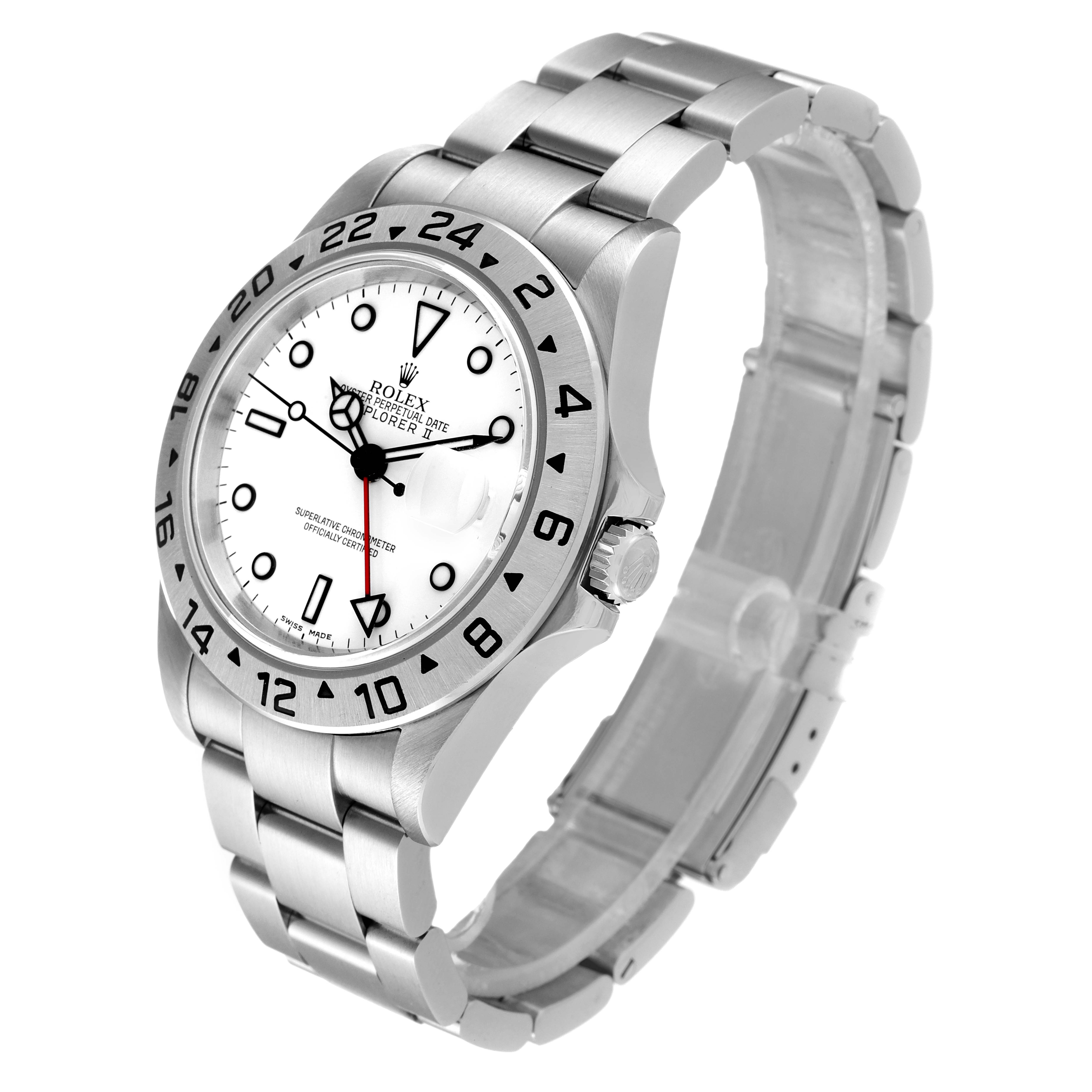 The image shows a Rolex Explorer 16570 Men's Stainless Steel White Dial 16570 Men's Stainless Steel White Dial watch at an angle, displaying the face, bezel, crown, and stainless steel bracelet.