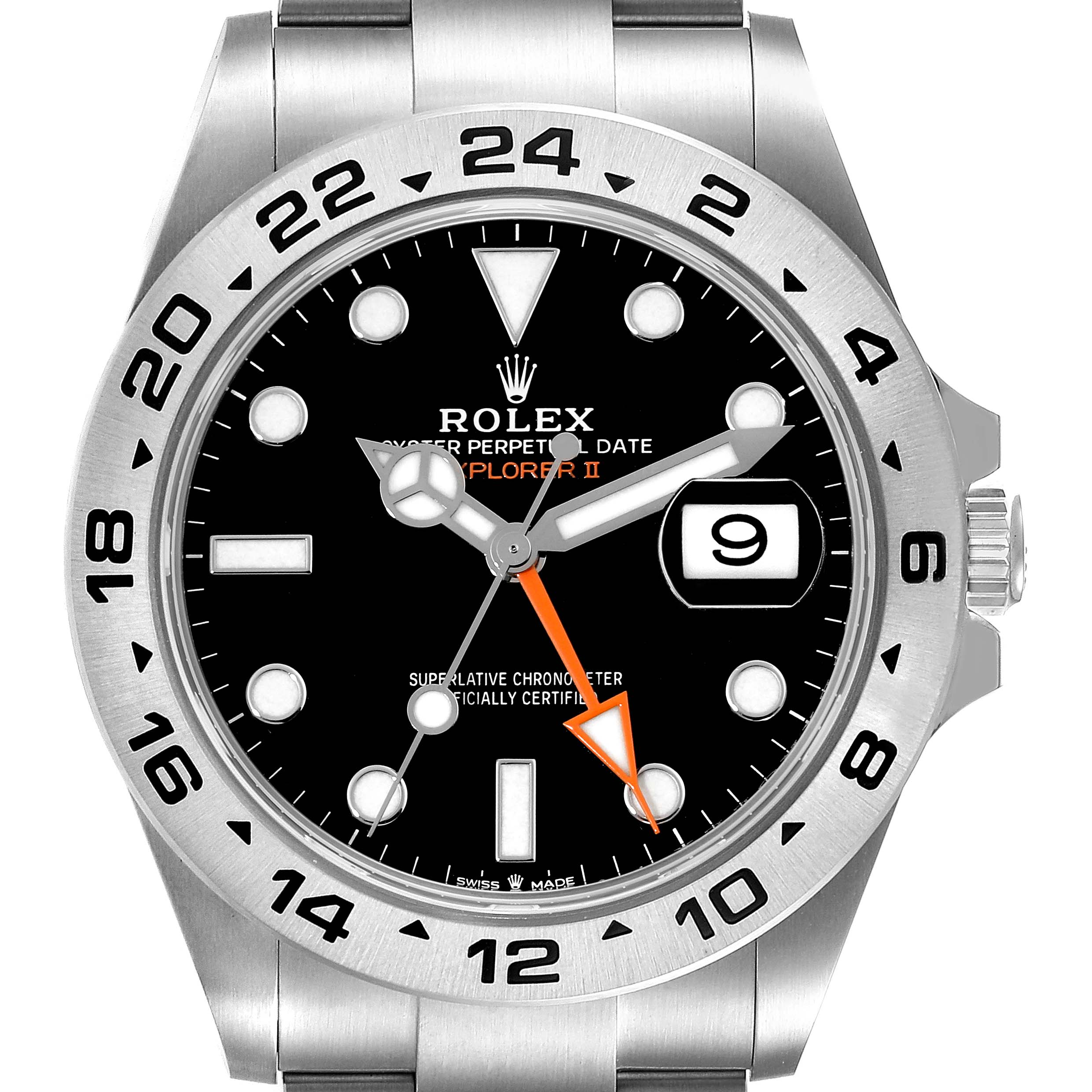 The image shows a front view of a Rolex Explorer 226570 Men
s Stainless Steel Black Dial 226570 Men
s Stainless Steel Black Dial watch, highlighting the dial, bezel, hands, and date window.