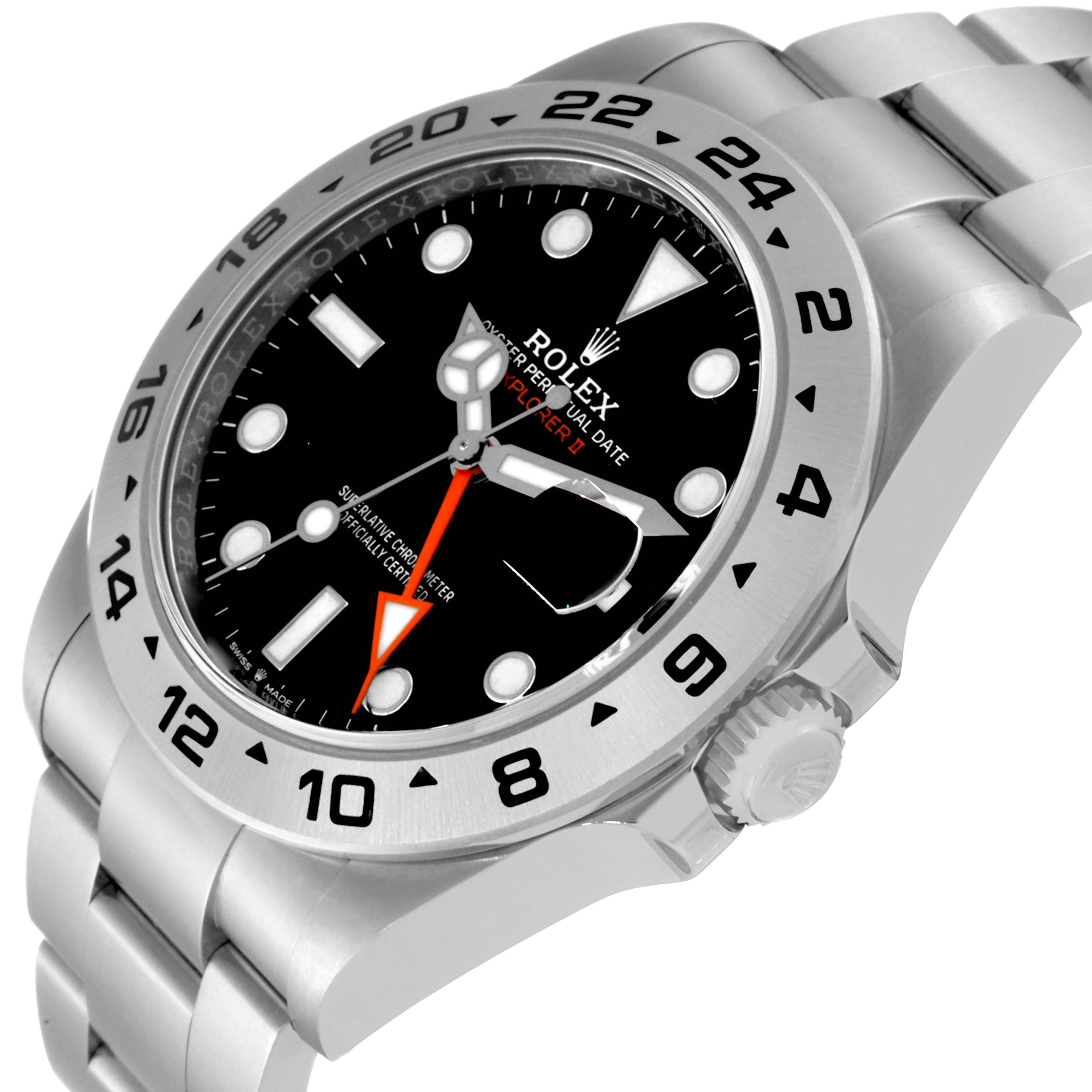 The image shows a Rolex Explorer M226570-0002 Men's Stainless Steel Black Dial M226570-0002 Men's Stainless Steel Black Dial watch at a slight side angle, highlighting its dial, bezel, and stainless steel bracelet.