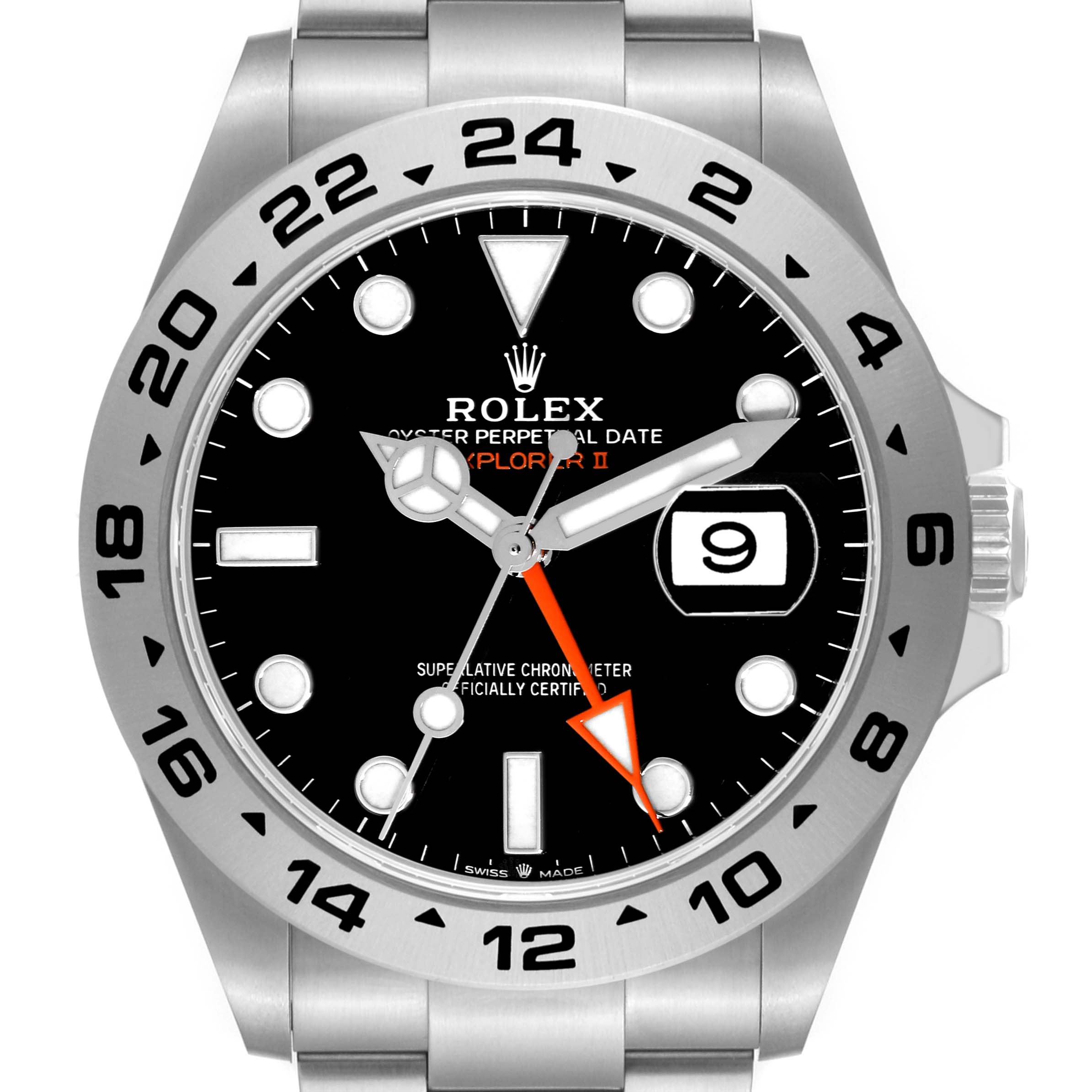 The Rolex Explorer M226570-0002 Men's Stainless Steel Black Dial M226570-0002 Men's Stainless Steel Black Dial watch is shown from a front angle, highlighting the dial, bezel, hands, and date window.