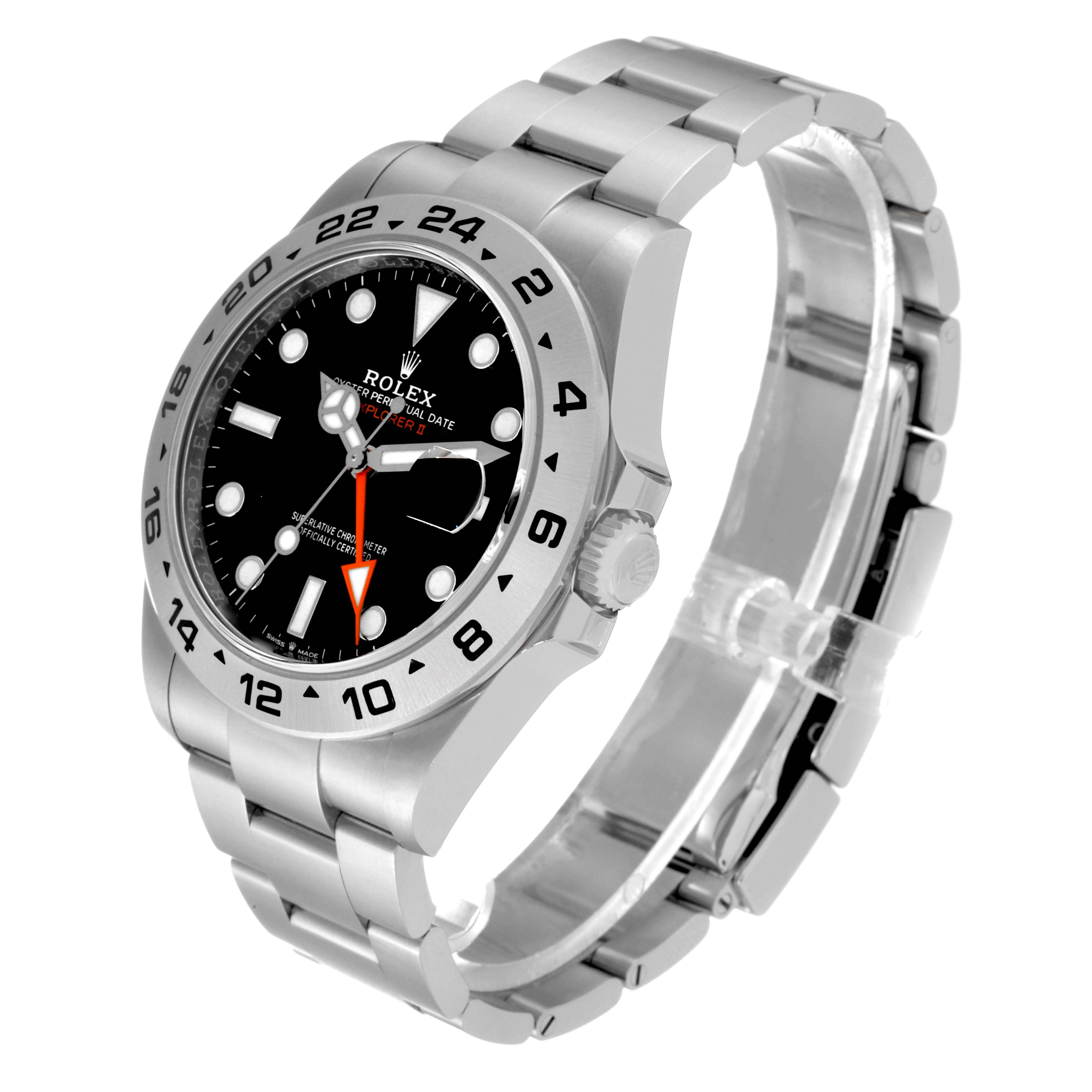 The image shows a Rolex Explorer M226570-0002 Men's Stainless Steel Black Dial M226570-0002 Men's Stainless Steel Black Dial wristwatch at an angled view highlighting the face, bezel, crown, and bracelet.
