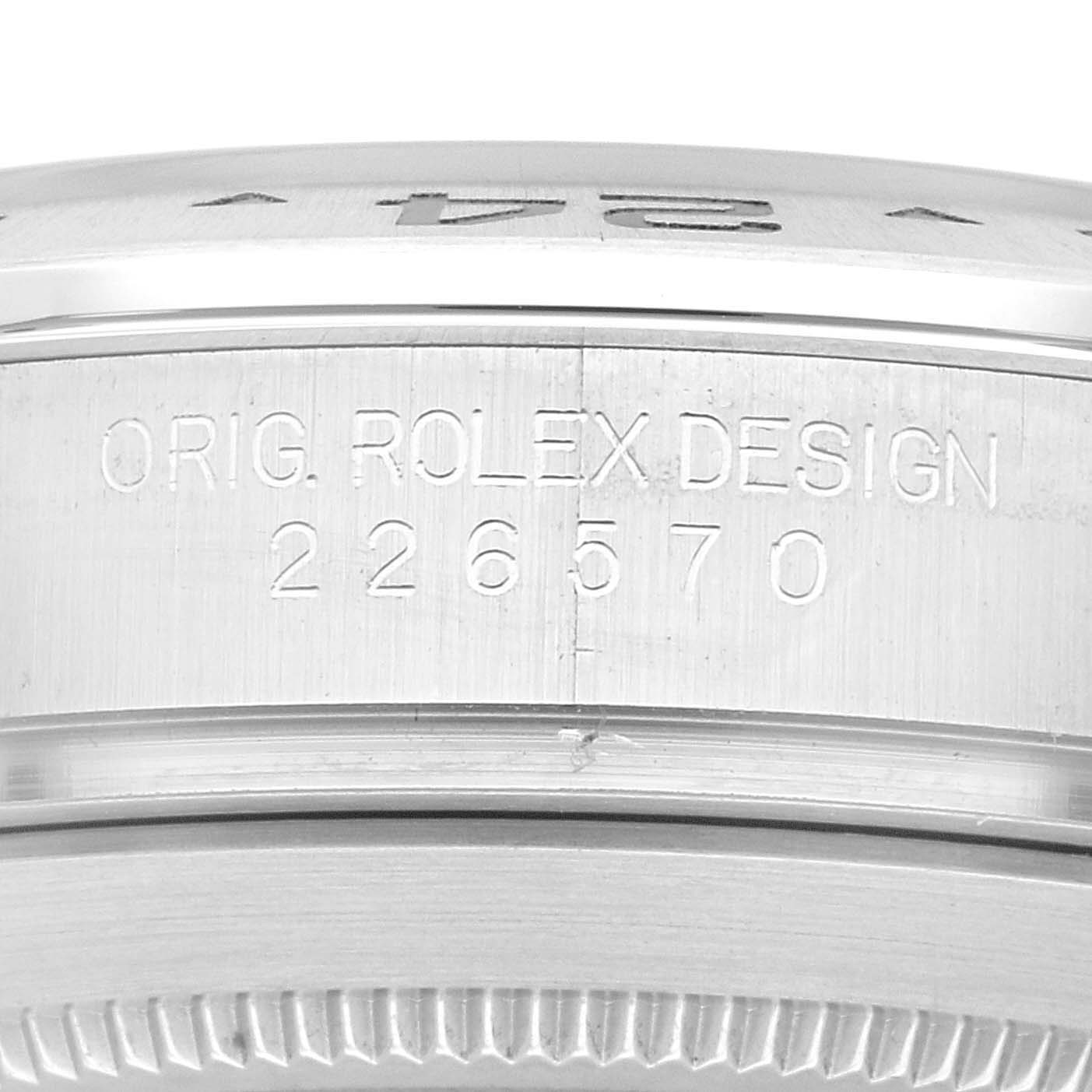 This image shows a close-up of the case side and model number (226570) of a Rolex Explorer 226570 Men
s Stainless Steel White Dial 226570 Men
s Stainless Steel White Dial watch.