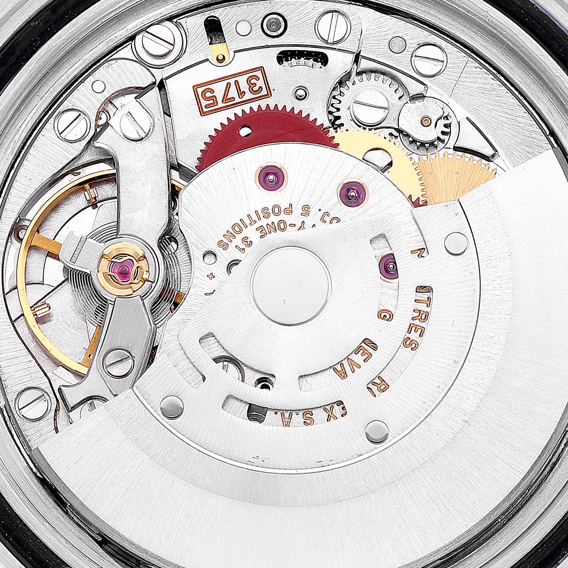 This image shows a close-up view of the movement inside the Rolex GMT-Master 16700 Men's Stainless Steel Black Dial 16700 Men's Stainless Steel Black Dial watch.