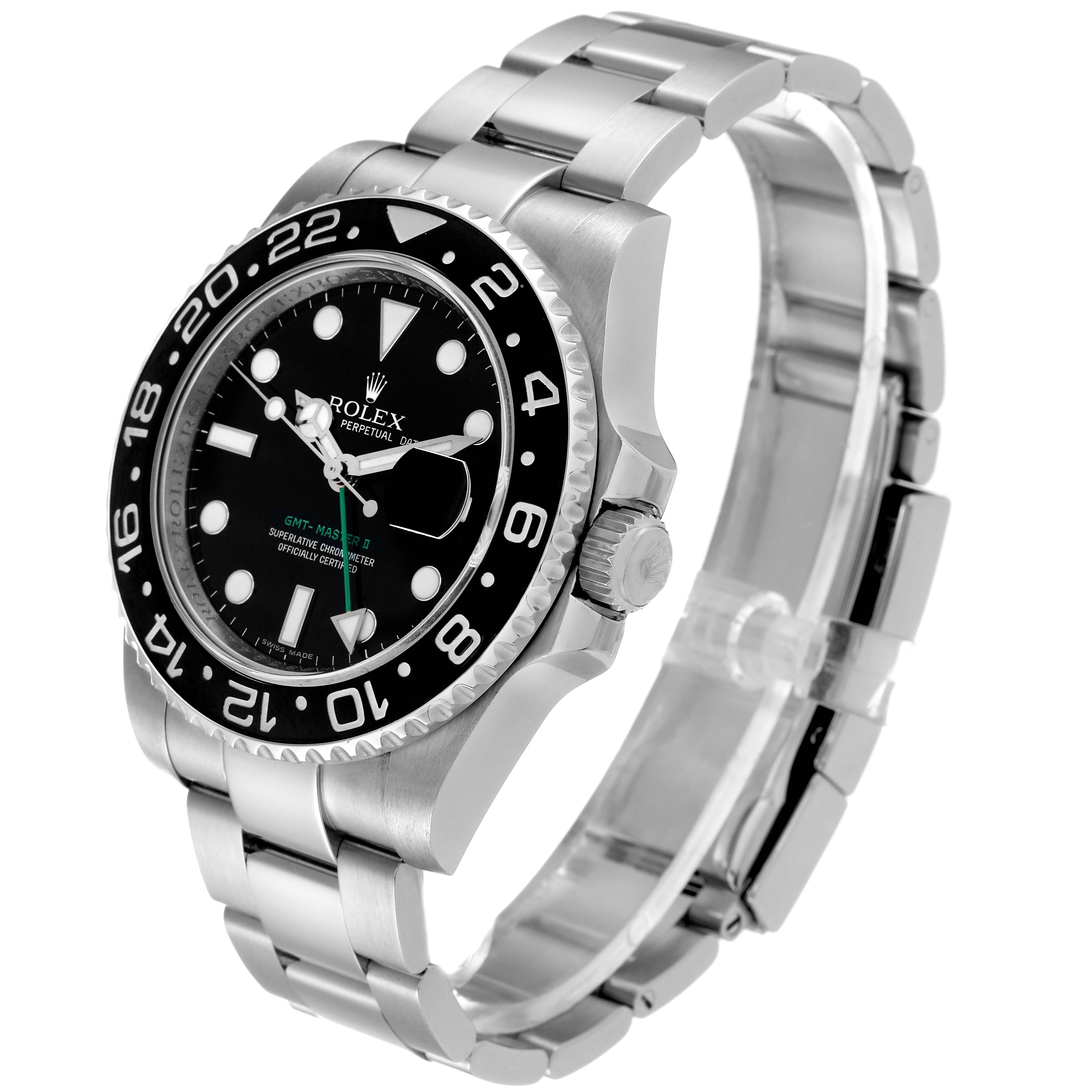The Rolex GMT-Master 116710 Men's Stainless Steel Black Dial 116710 Men's Stainless Steel Black Dial watch is shown at an angled front view, highlighting the bezel, dial, and bracelet.
