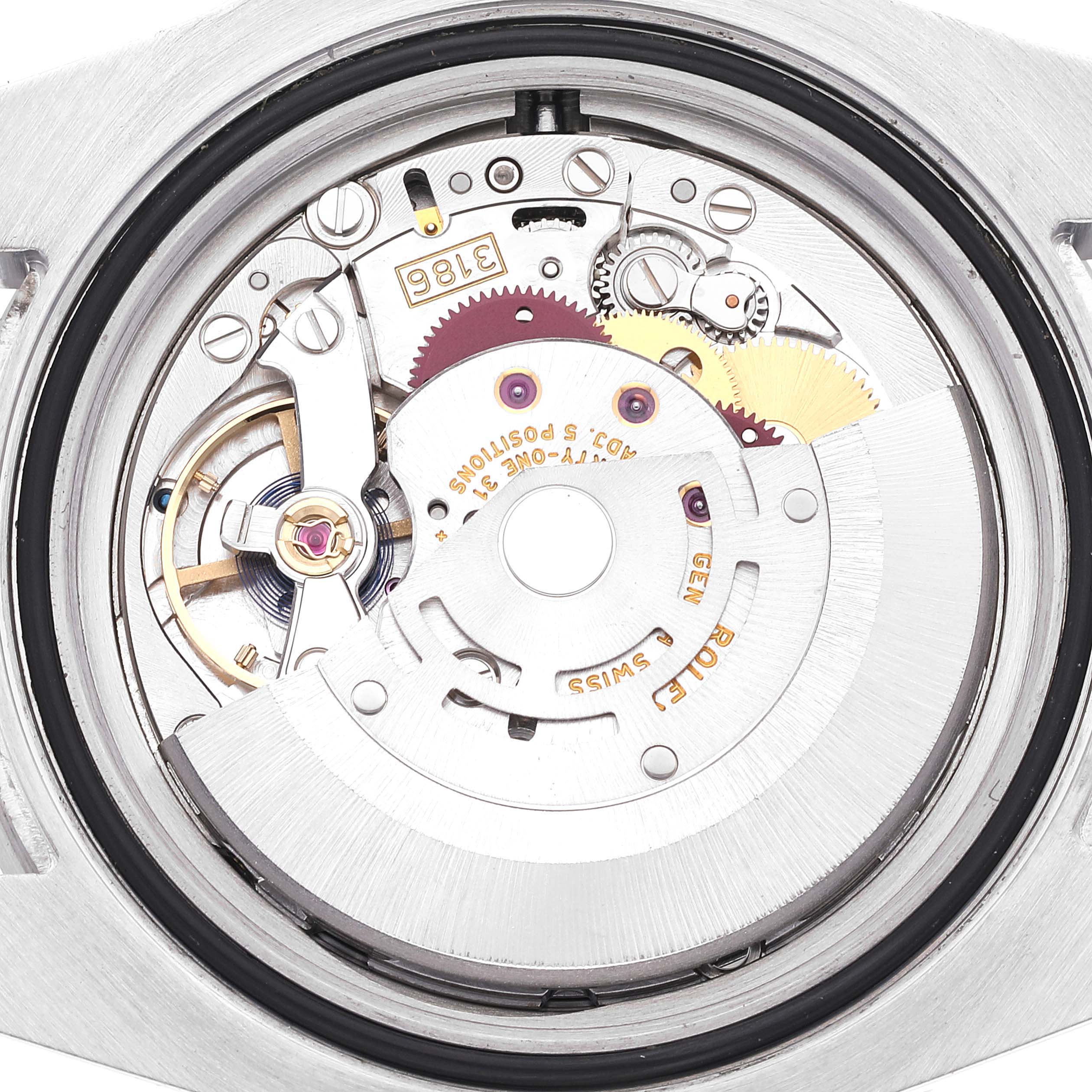 The image shows the movement mechanism of the Rolex GMT-Master 116710 Men's Stainless Steel Black Dial 116710 Men's Stainless Steel Black Dial watch from a rear angle.