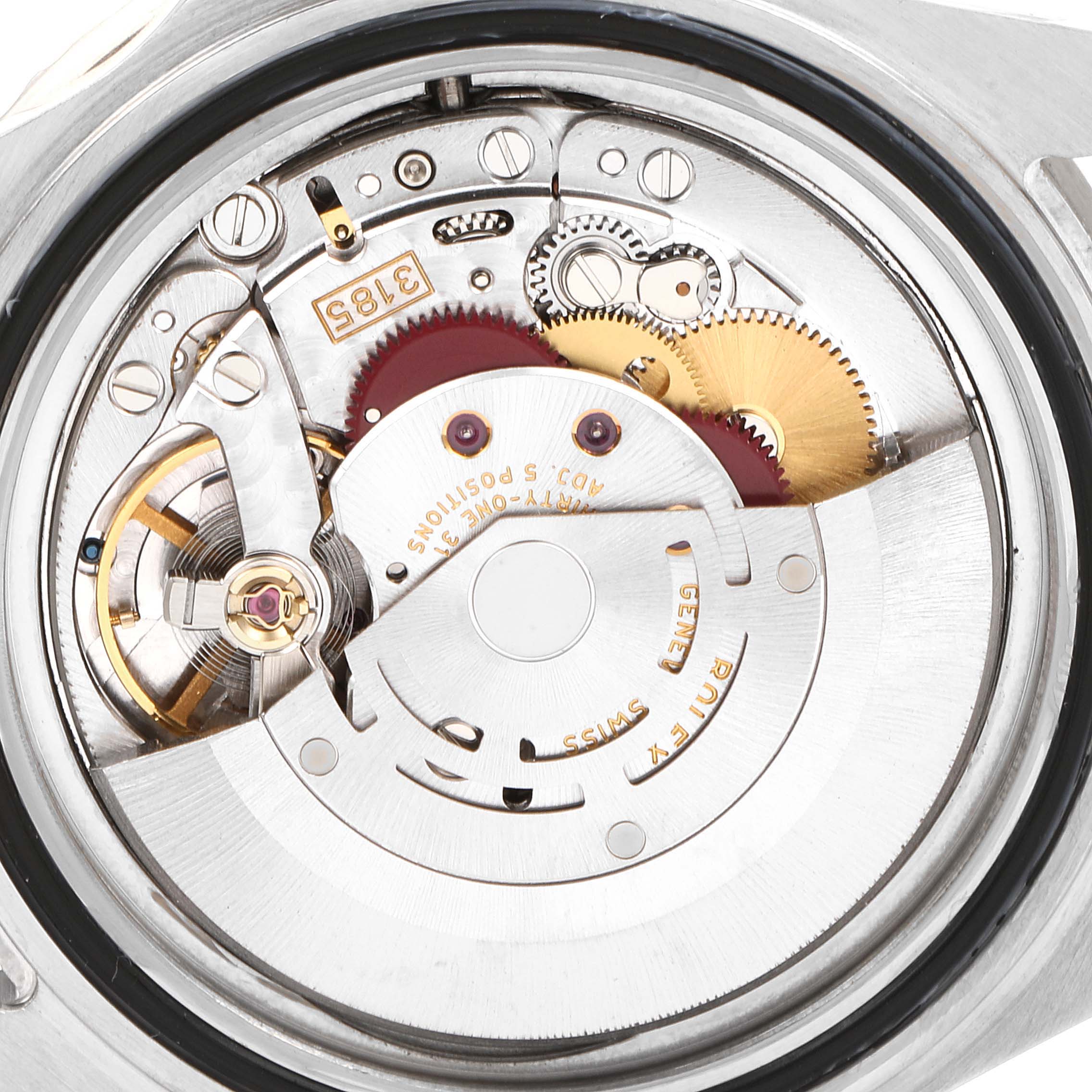 This image shows the movement mechanism of a Rolex GMT-Master 16710 Men's Stainless Steel Black Dial 16710 Men's Stainless Steel Black Dial watch from a close-up, rear angle.