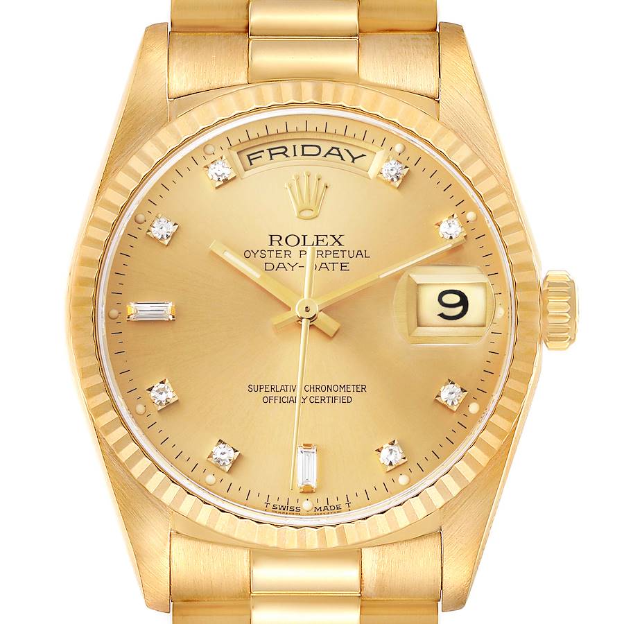 NOT FOR SALE olex President Day-Date 36mm Yellow Gold Diamond Mens Watch 18238 ADD TWO LINKS SwissWatchExpo