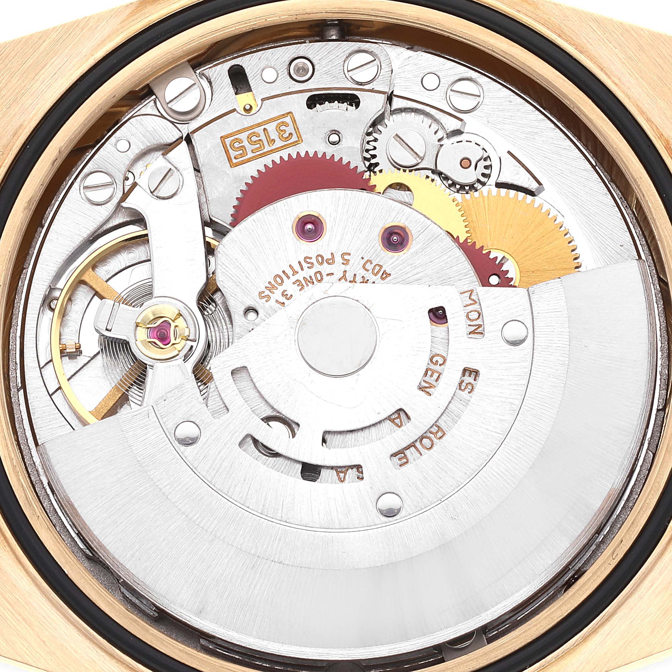 This image shows the inner mechanical movement of the Rolex President 18238 Men's Yellow Gold Champagne Dial 18238 Men's Yellow Gold Champagne Dial model watch from a top-down angle.