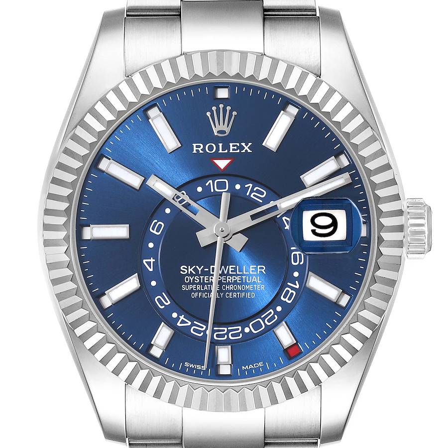 Rolex Sky-Dweller Blue Dial Steel White Gold Mens Watch 326934 Unworn SwissWatchExpo